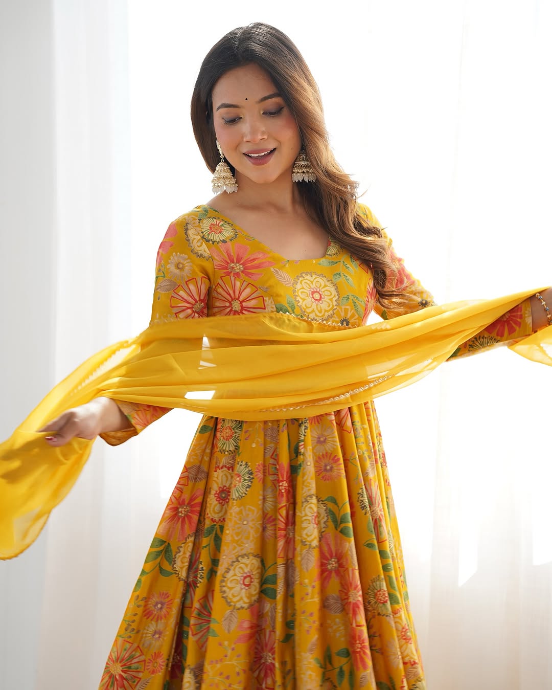 Karisma Roman Silk Flair Yellow Kurti Plazzo Set