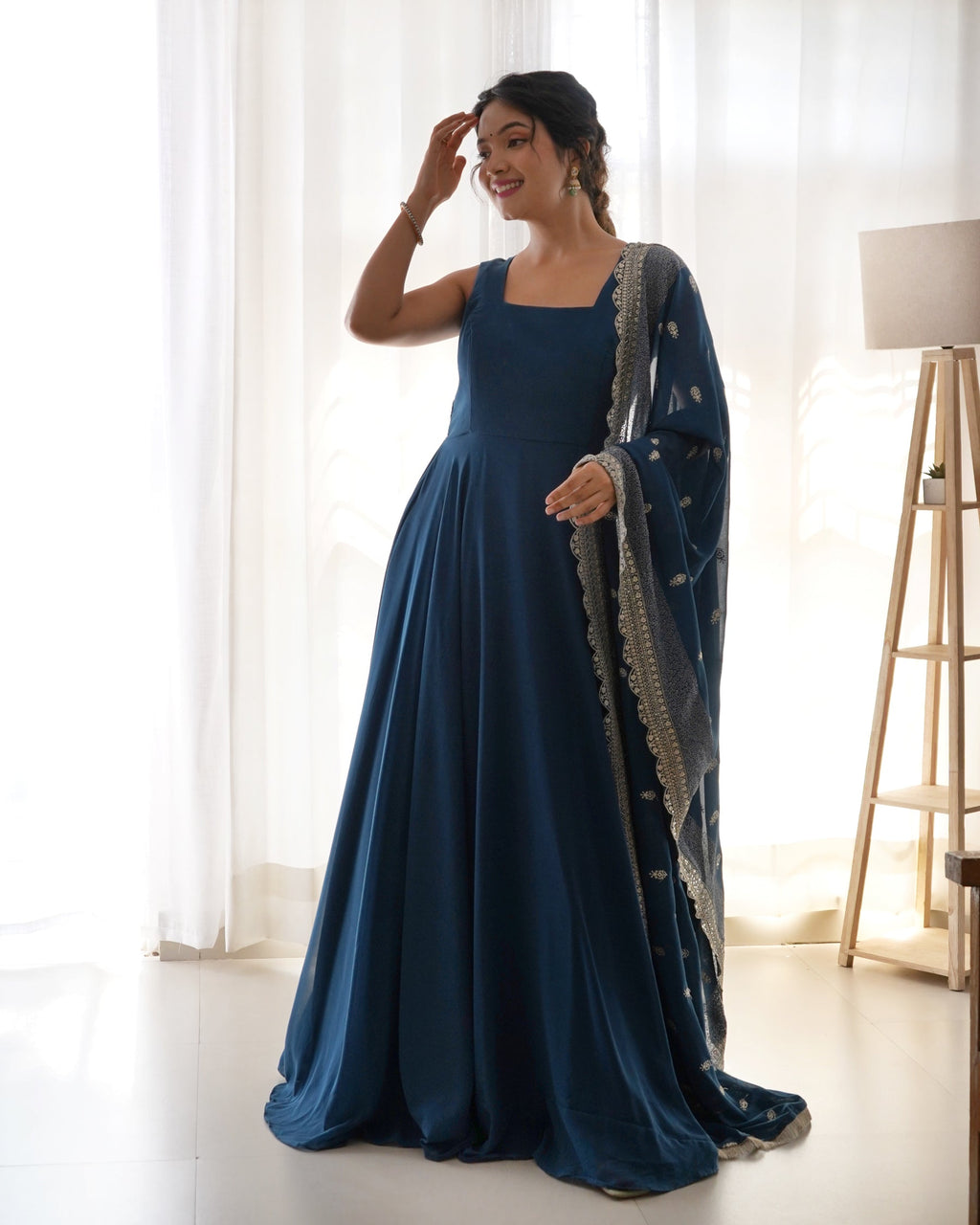Keshavi blue georgette anarkali gown set