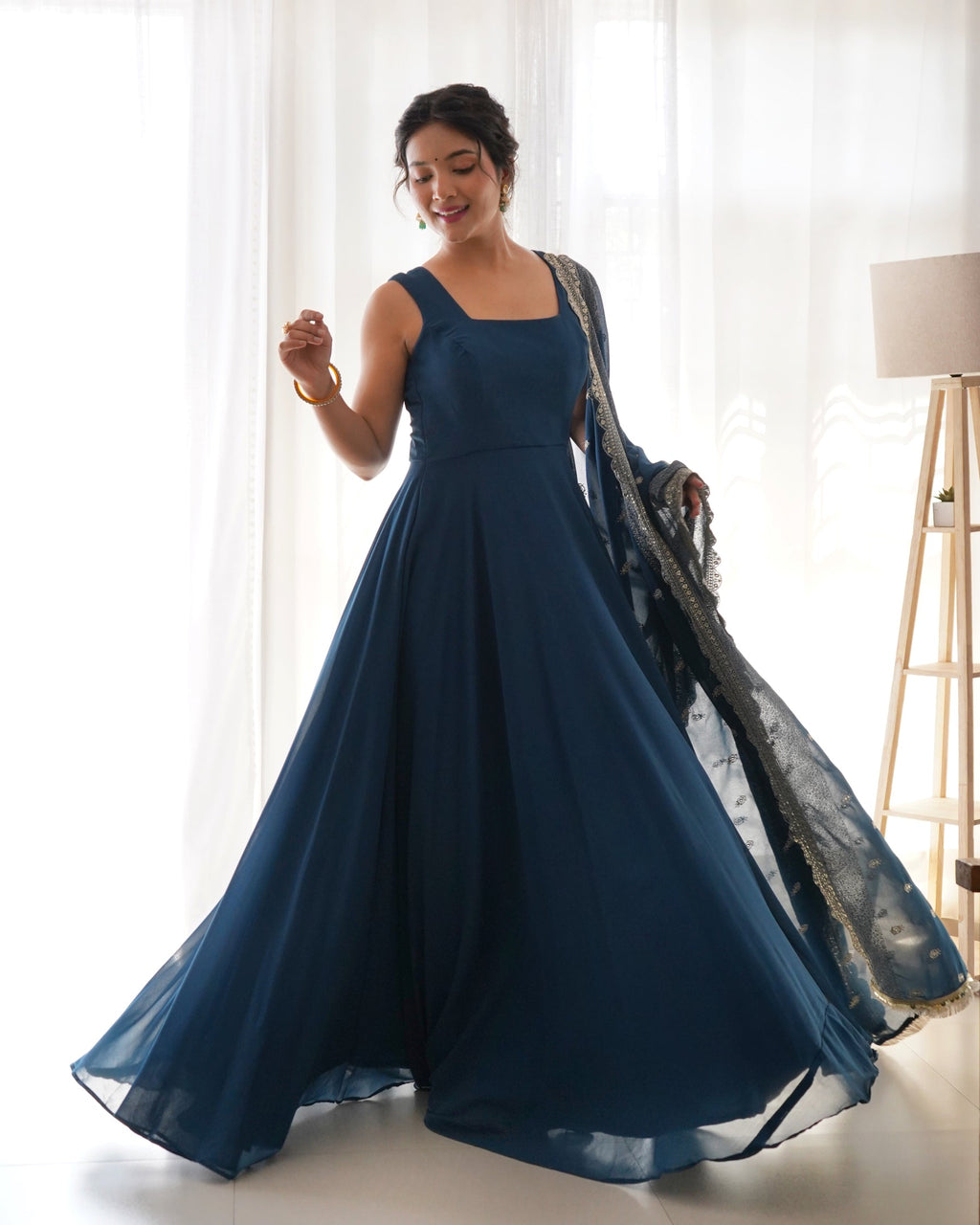 Keshavi blue georgette anarkali gown set