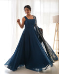 Keshavi blue georgette anarkali gown set