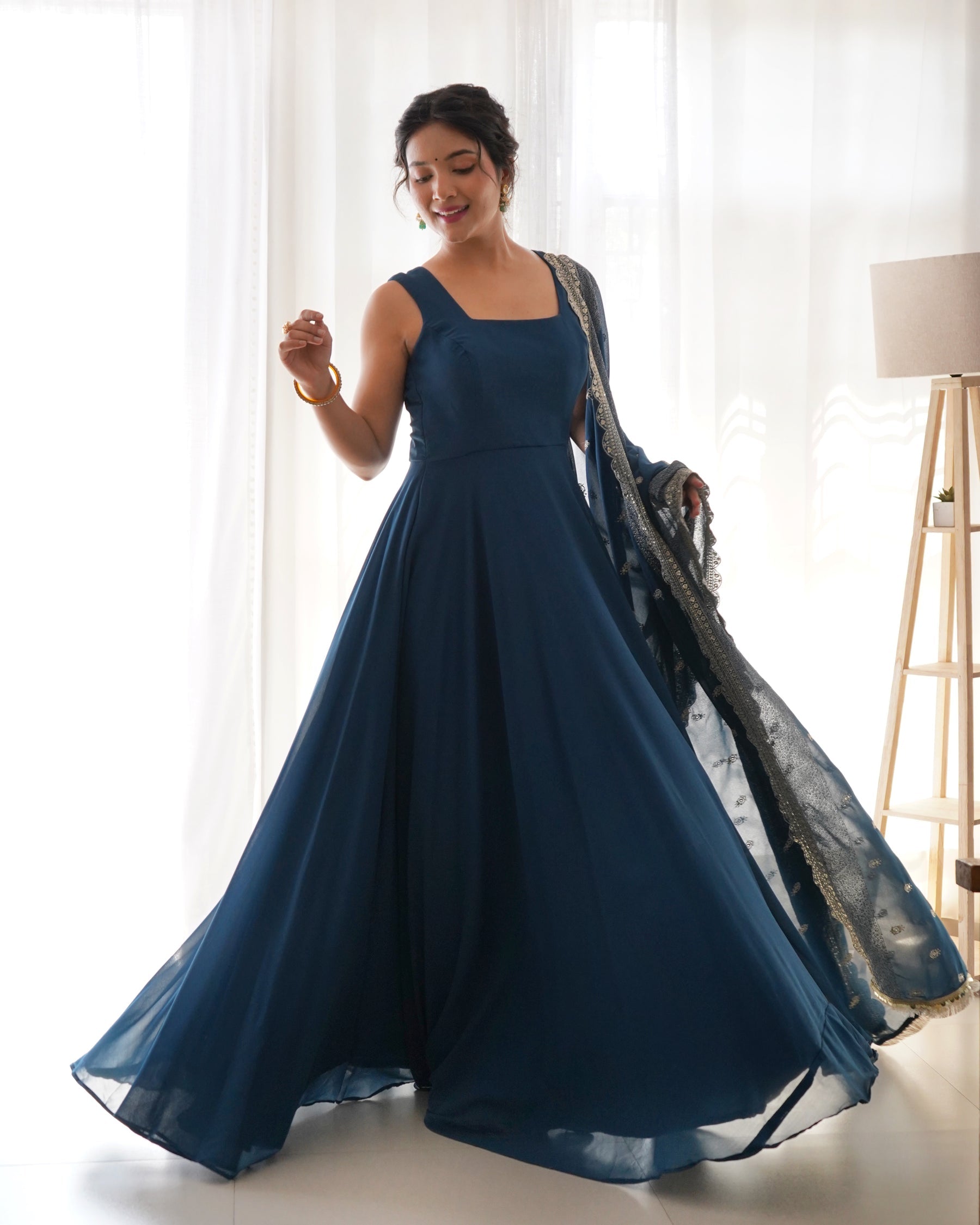 Keshavi blue georgette anarkali gown set