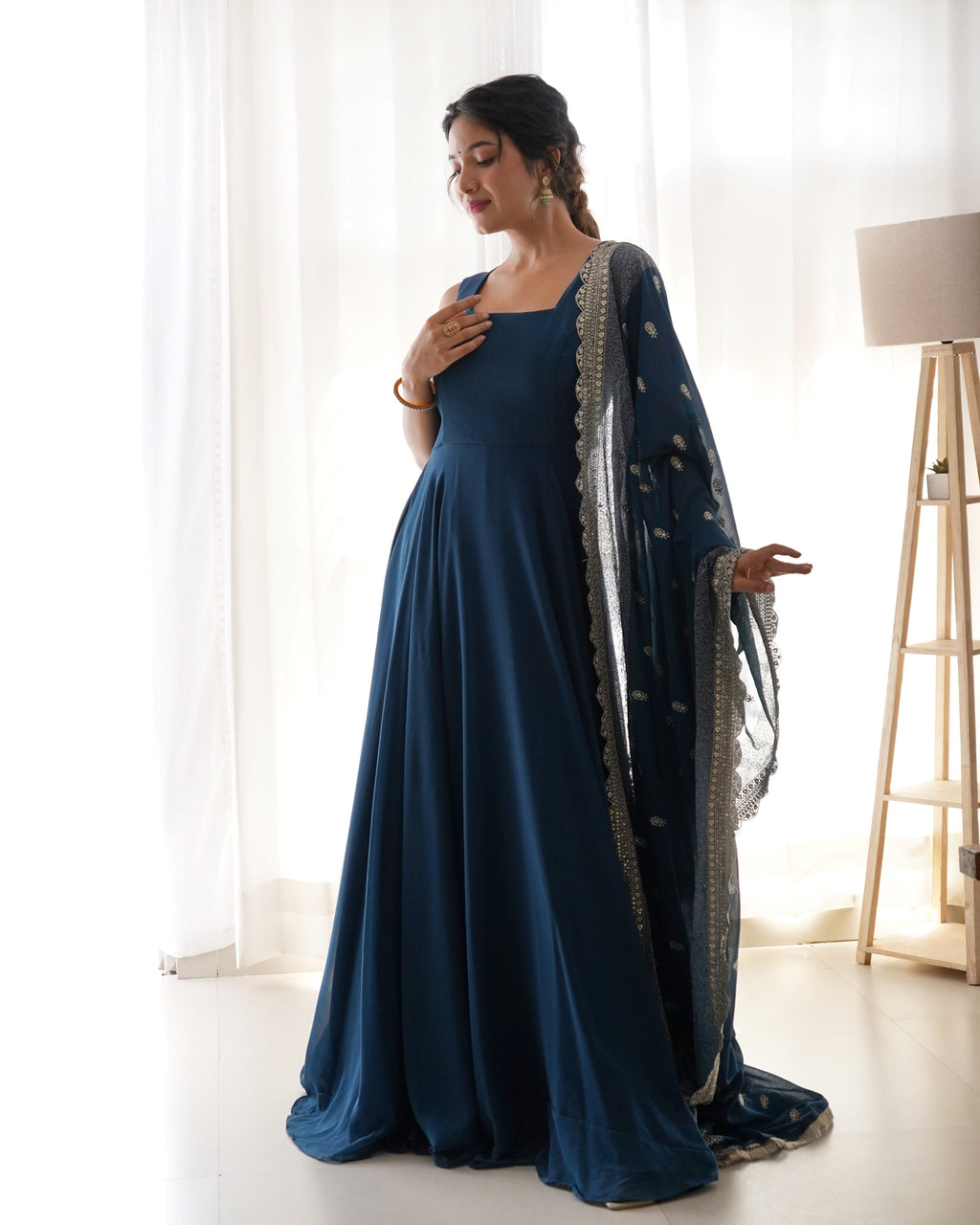 Keshavi blue georgette anarkali gown set