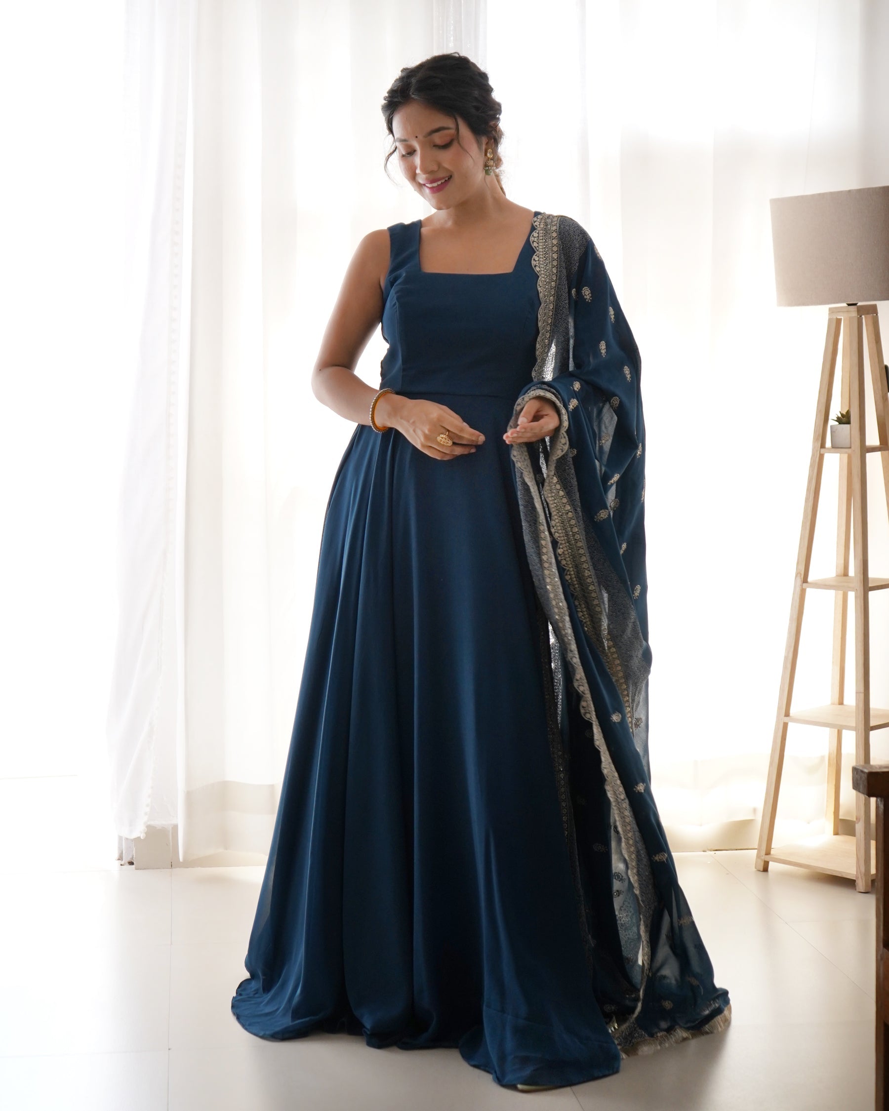 Keshavi blue georgette anarkali gown set
