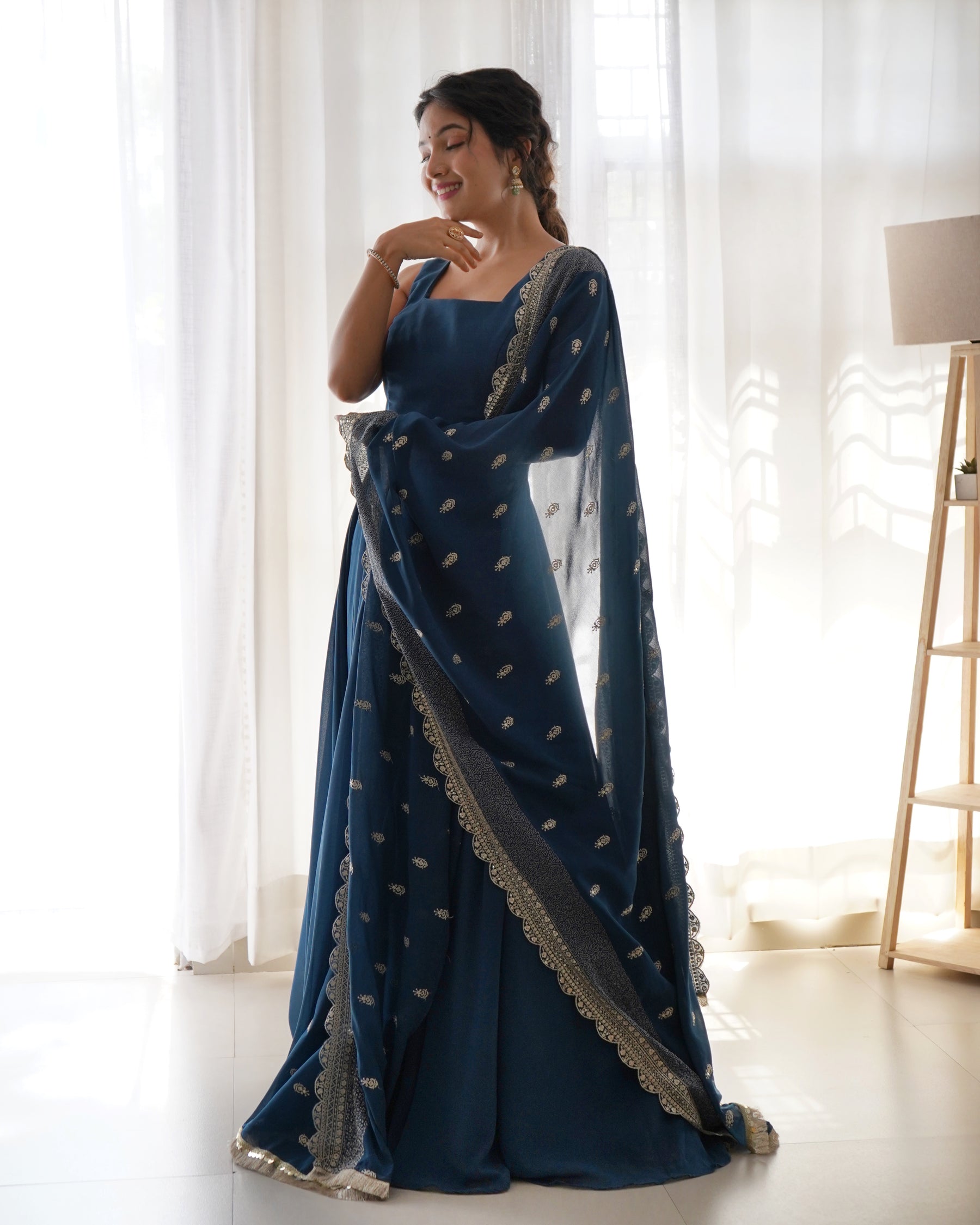 Keshavi blue georgette anarkali gown set