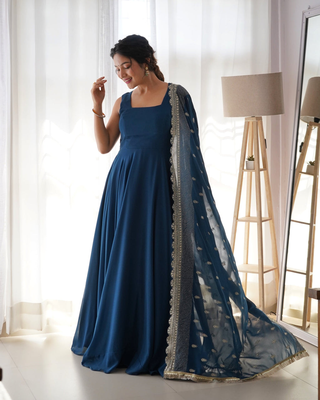 Keshavi blue georgette anarkali gown set