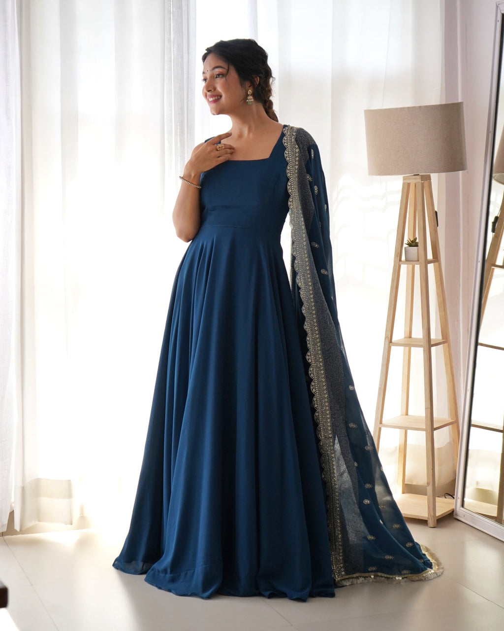 Keshavi blue georgette anarkali gown set