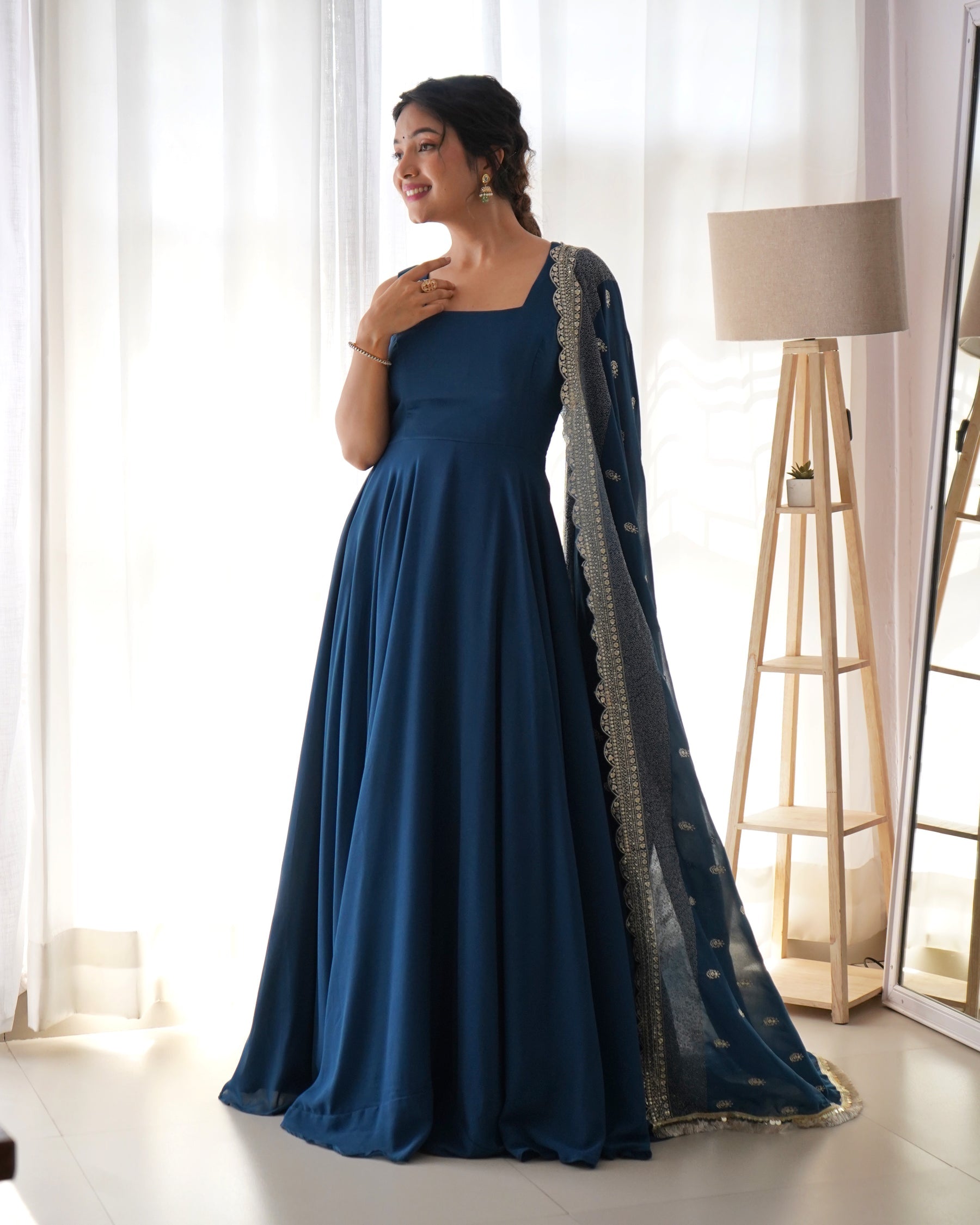 Keshavi blue georgette anarkali gown set