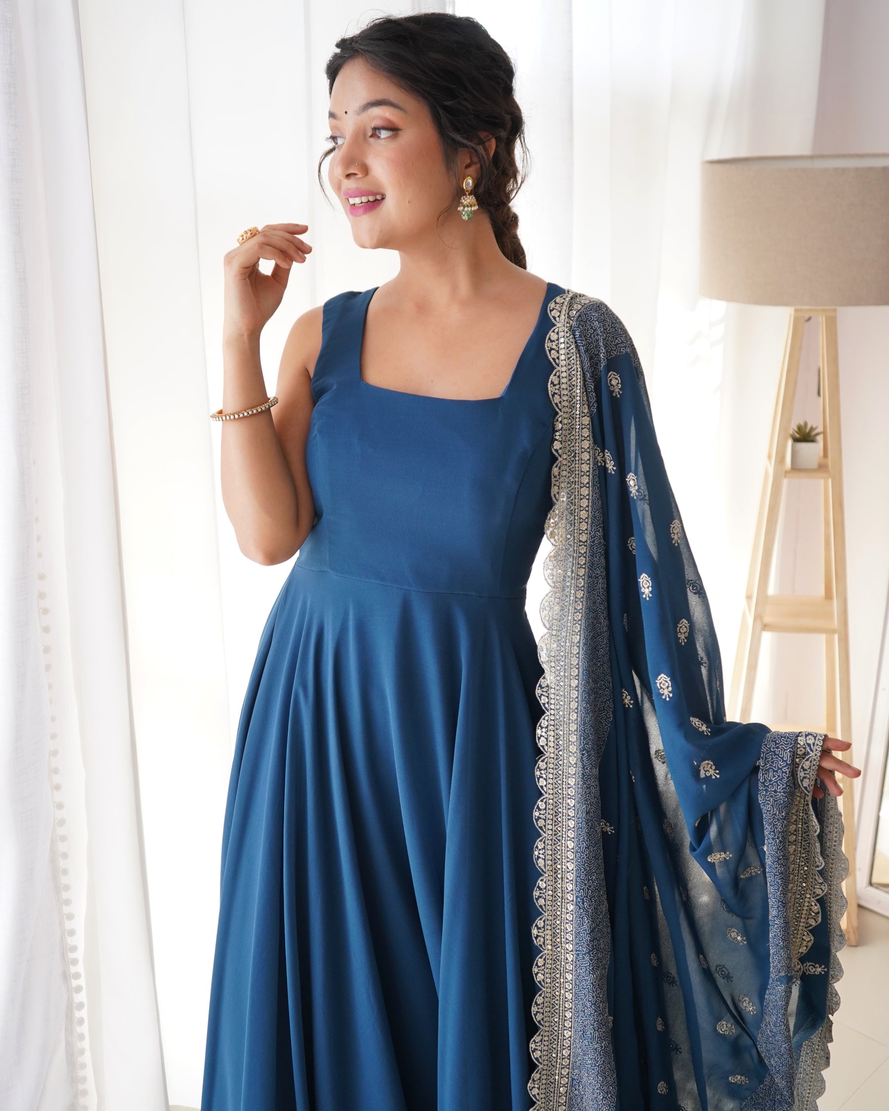 Keshavi blue georgette anarkali gown set