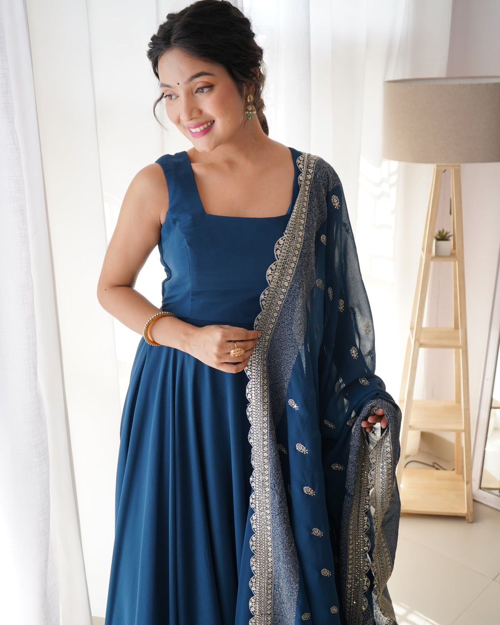 Keshavi blue georgette anarkali gown set