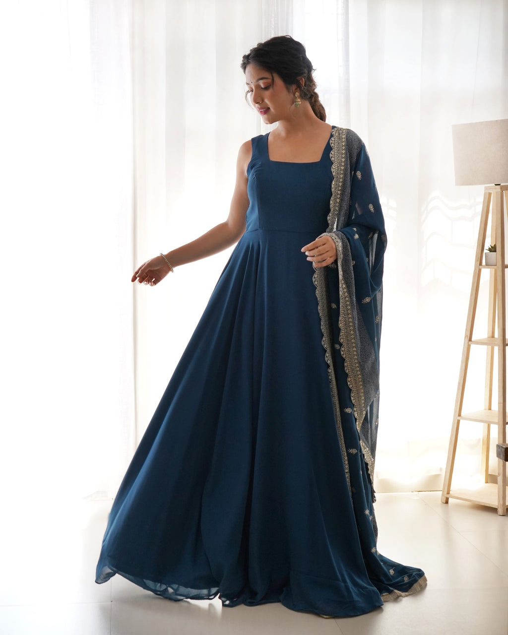 Keshavi blue georgette anarkali gown set