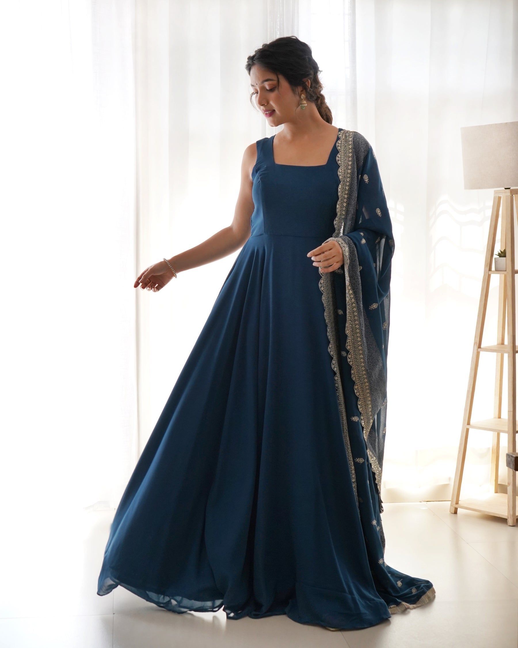 Keshavi blue georgette anarkali gown set