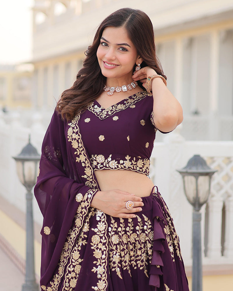 Kridha Purple Georgette Sequence Embroidered Lehenga Set