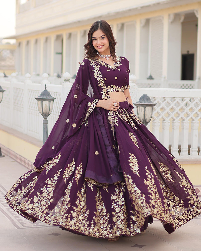 Kridha purple georgette sequins embroidered lehenga set