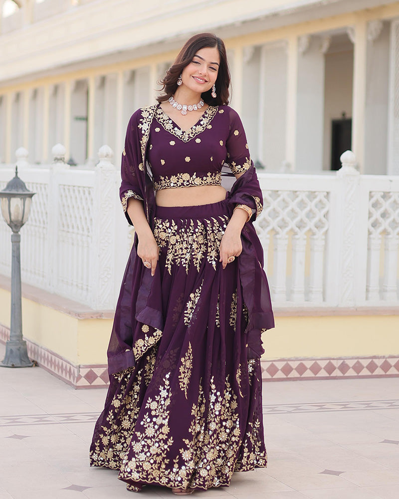 Kridha purple georgette sequins embroidered lehenga set