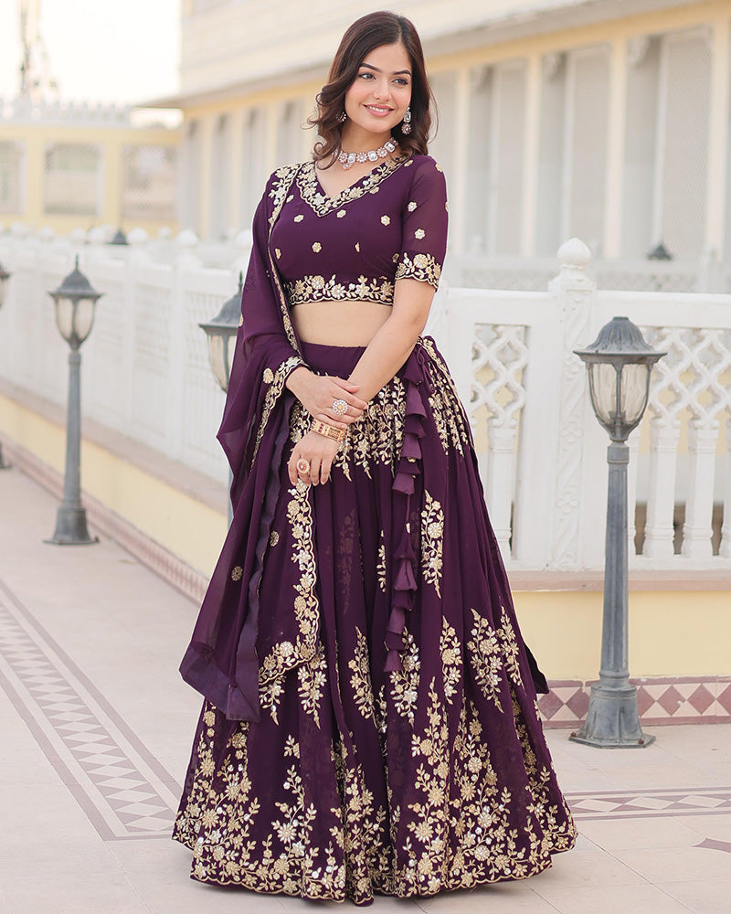 Kridha purple georgette sequins embroidered lehenga set