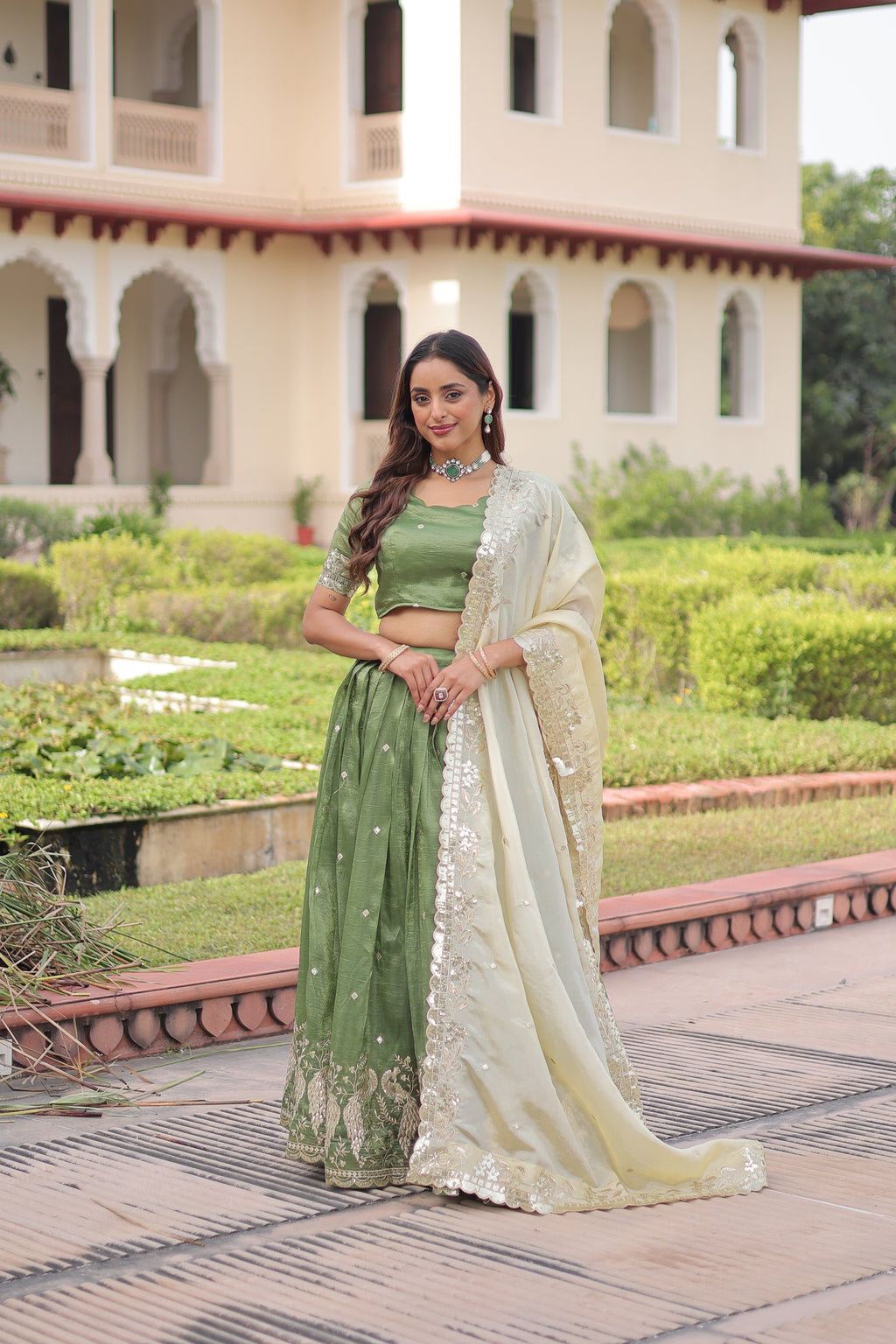 Nirika Green Color Gold Crush Sequins Zari Embroidered Work Lehenga Choli