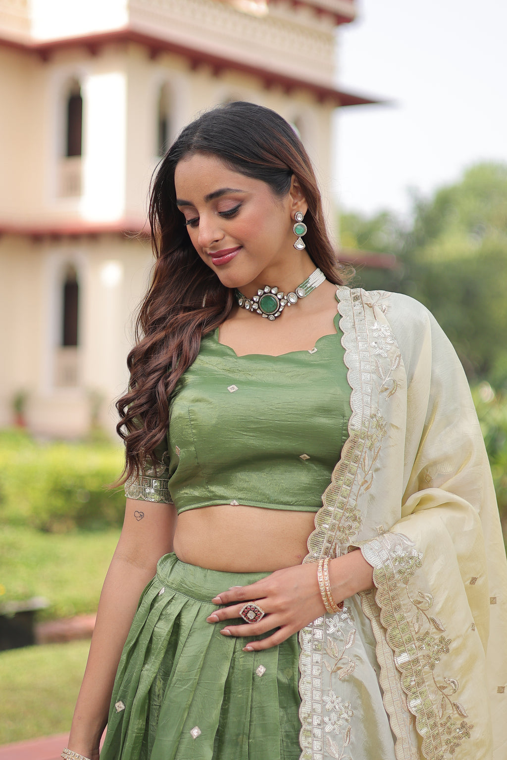 Nirika Green Color Gold Crush Sequins Zari Embroidered Work Lehenga Choli