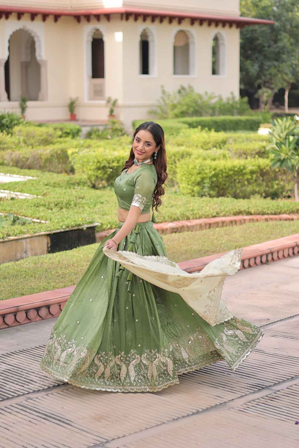 Nirika Green Color Gold Crush Sequins Zari Embroidered Work Lehenga Choli