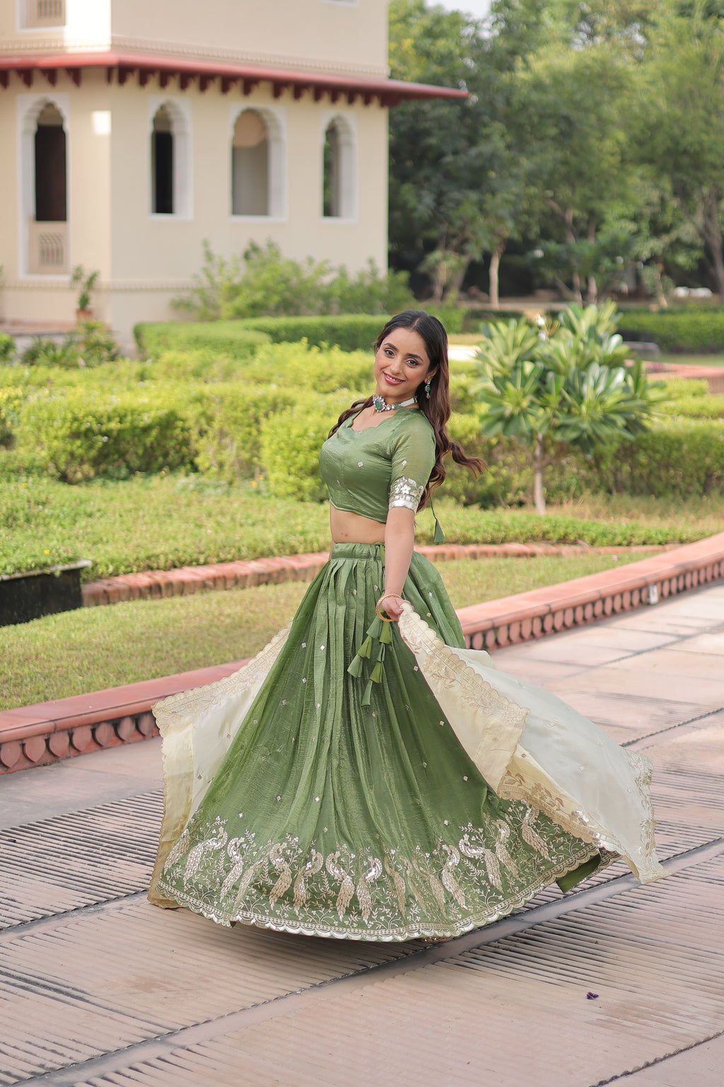 Nirika Green Color Gold Crush Sequins Zari Embroidered Work Lehenga Choli