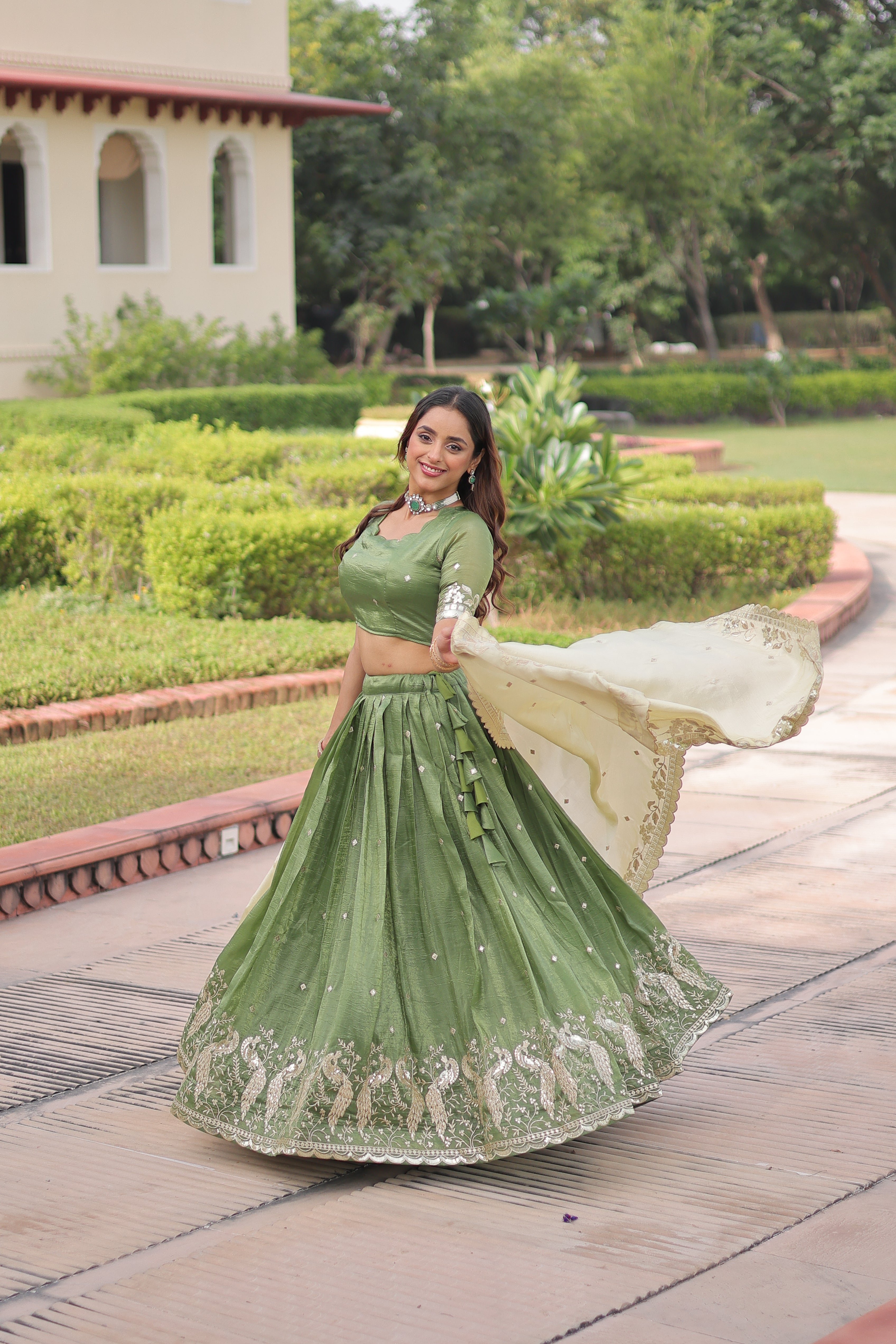 Nirika Green Color Gold Crush Sequins Zari Embroidered Work Lehenga Choli