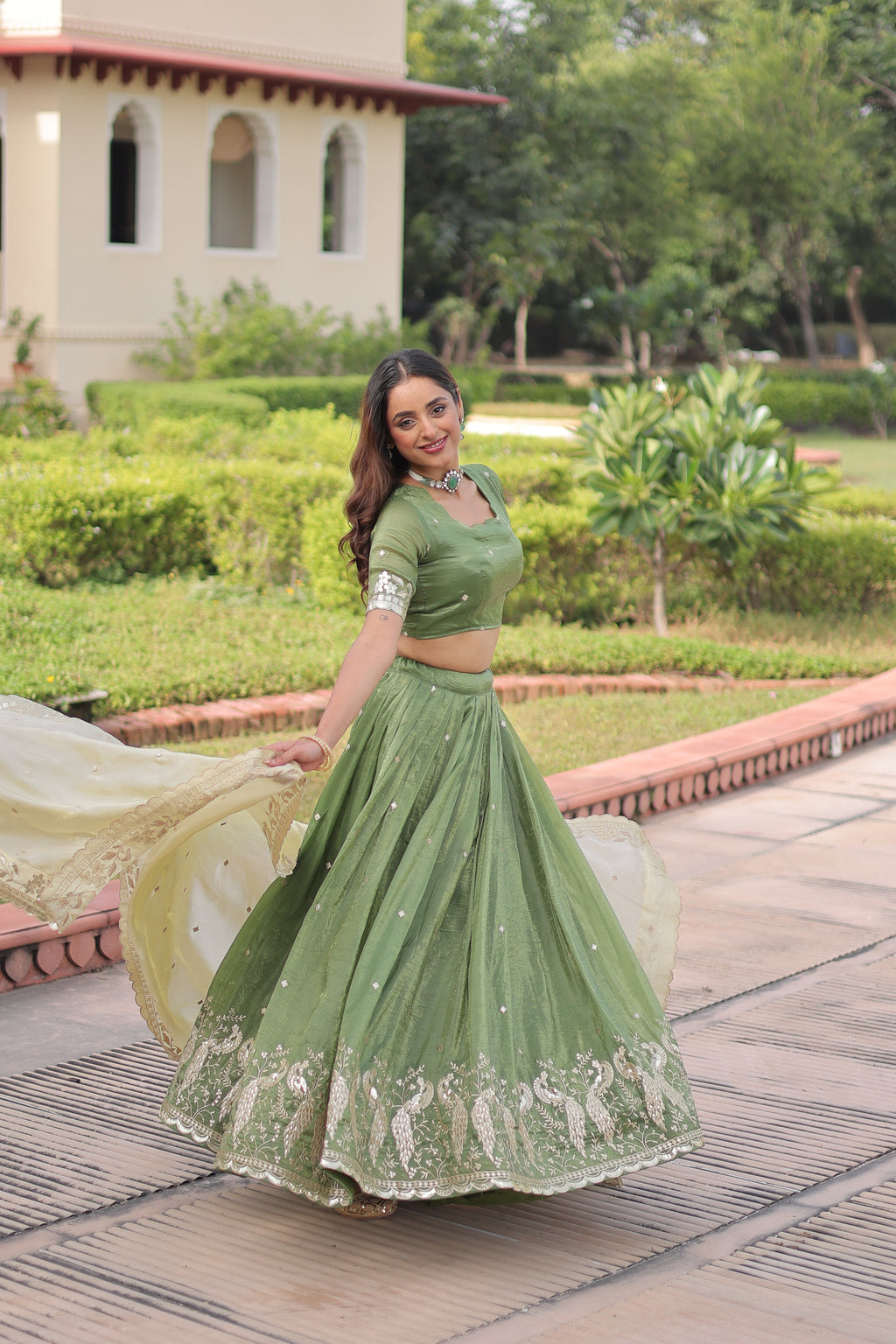 Nirika Green Color Gold Crush Sequins Zari Embroidered Work Lehenga Choli