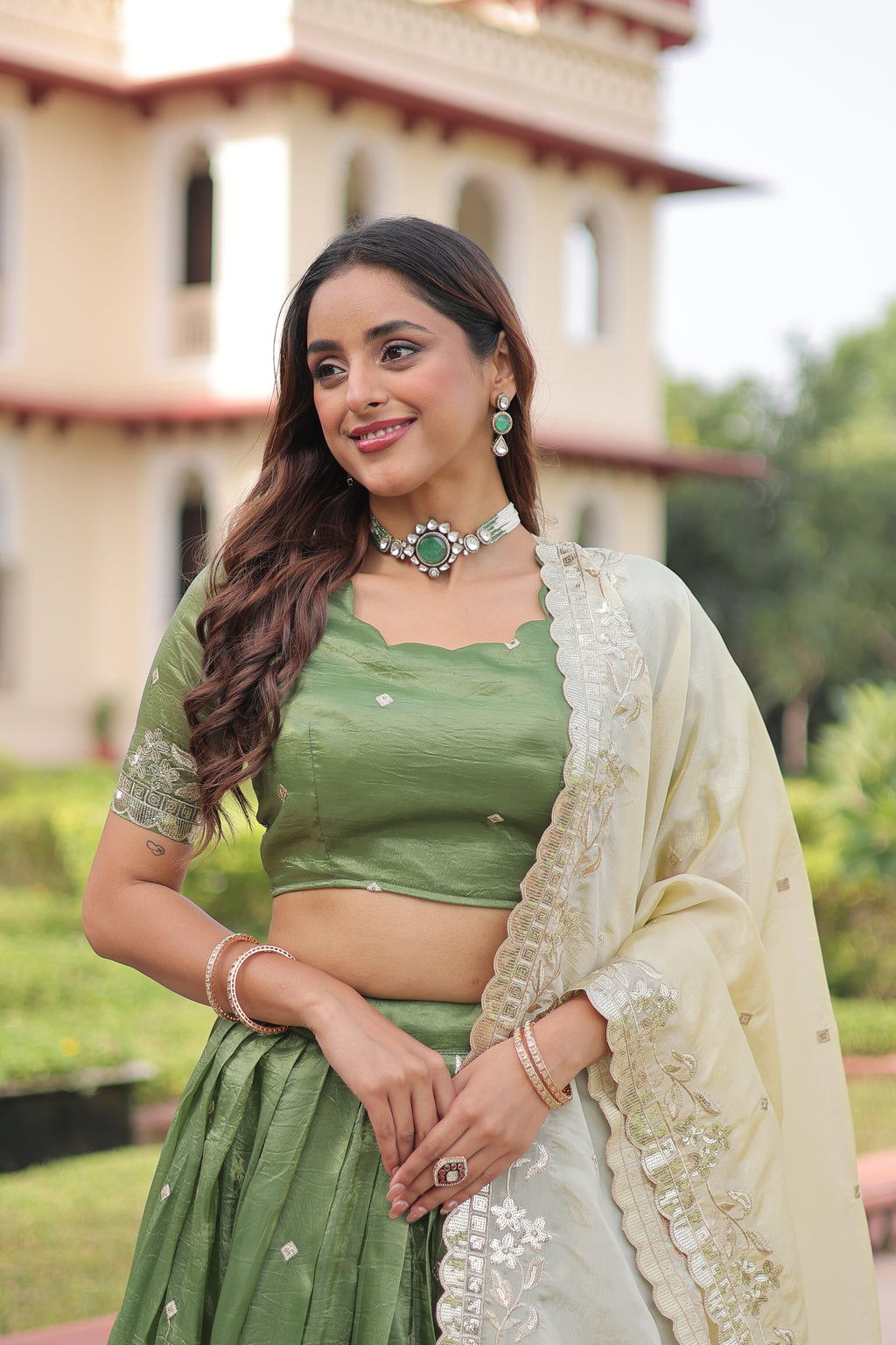 Nirika Green Color Gold Crush Sequins Zari Embroidered Work Lehenga Choli