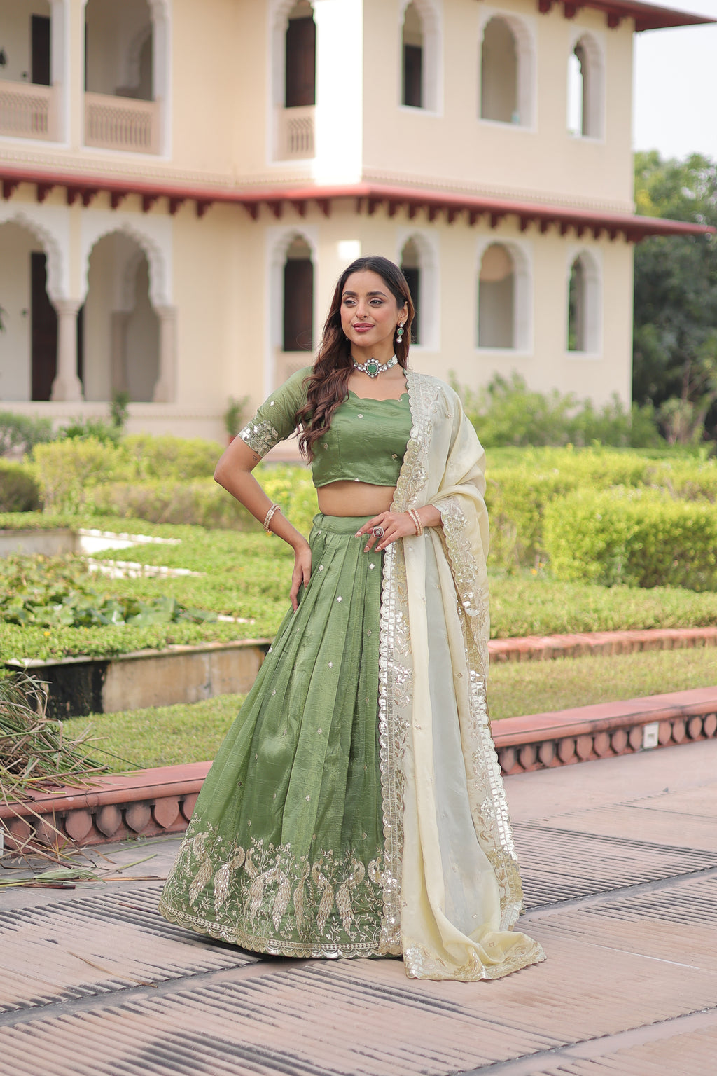 Nirika Green Color Gold Crush Sequins Zari Embroidered Work Lehenga Choli