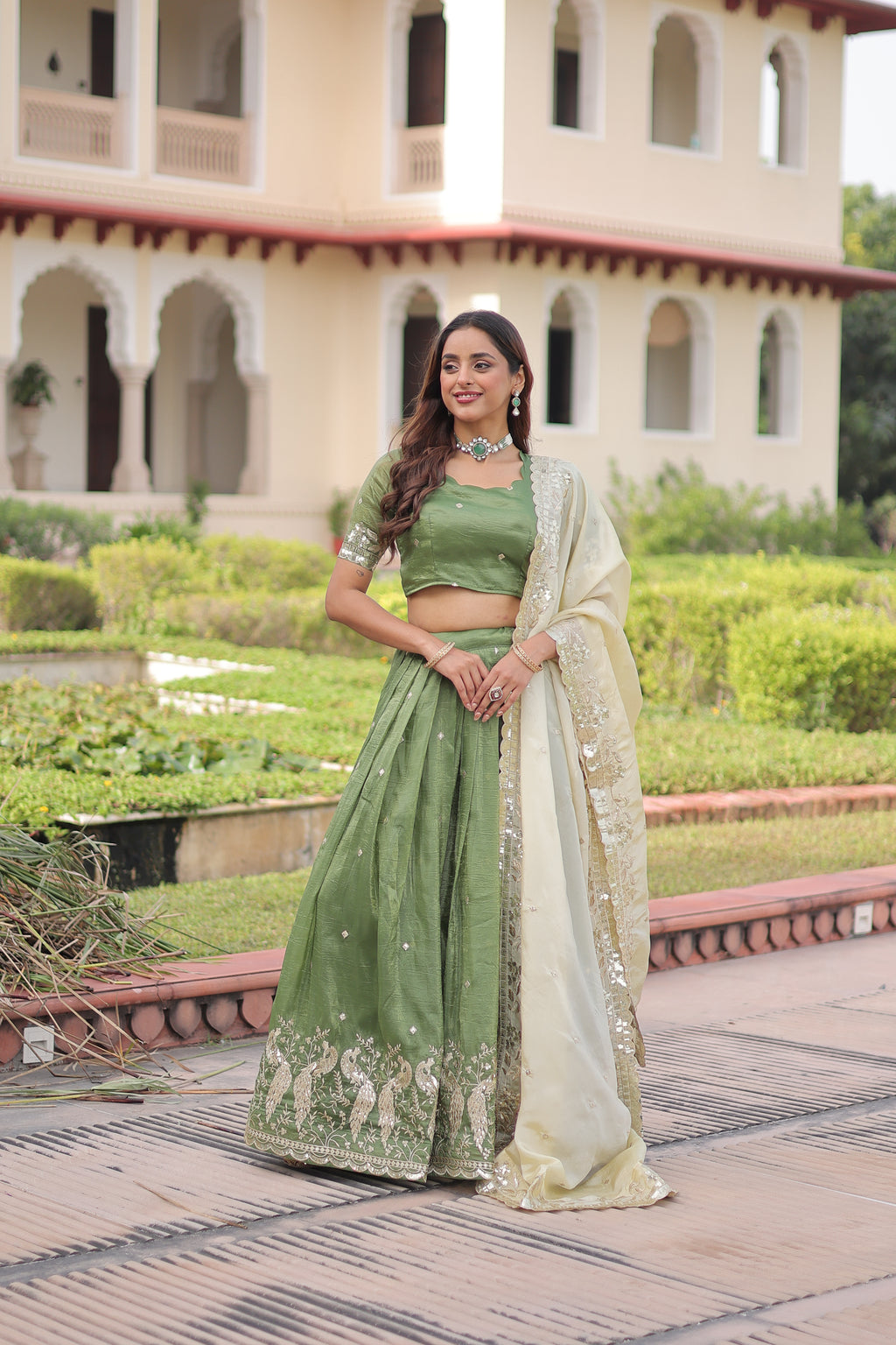 Nirika Green Color Gold Crush Sequins Zari Embroidered Work Lehenga Choli