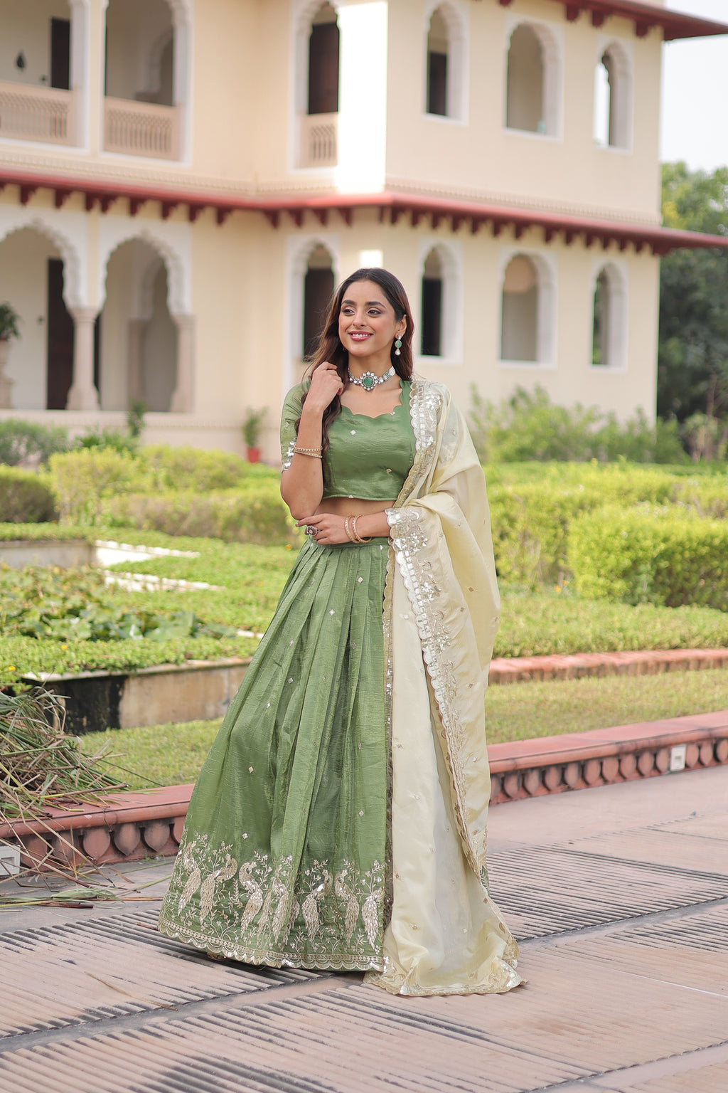 Nirika Green Color Gold Crush Sequins Zari Embroidered Work Lehenga Choli