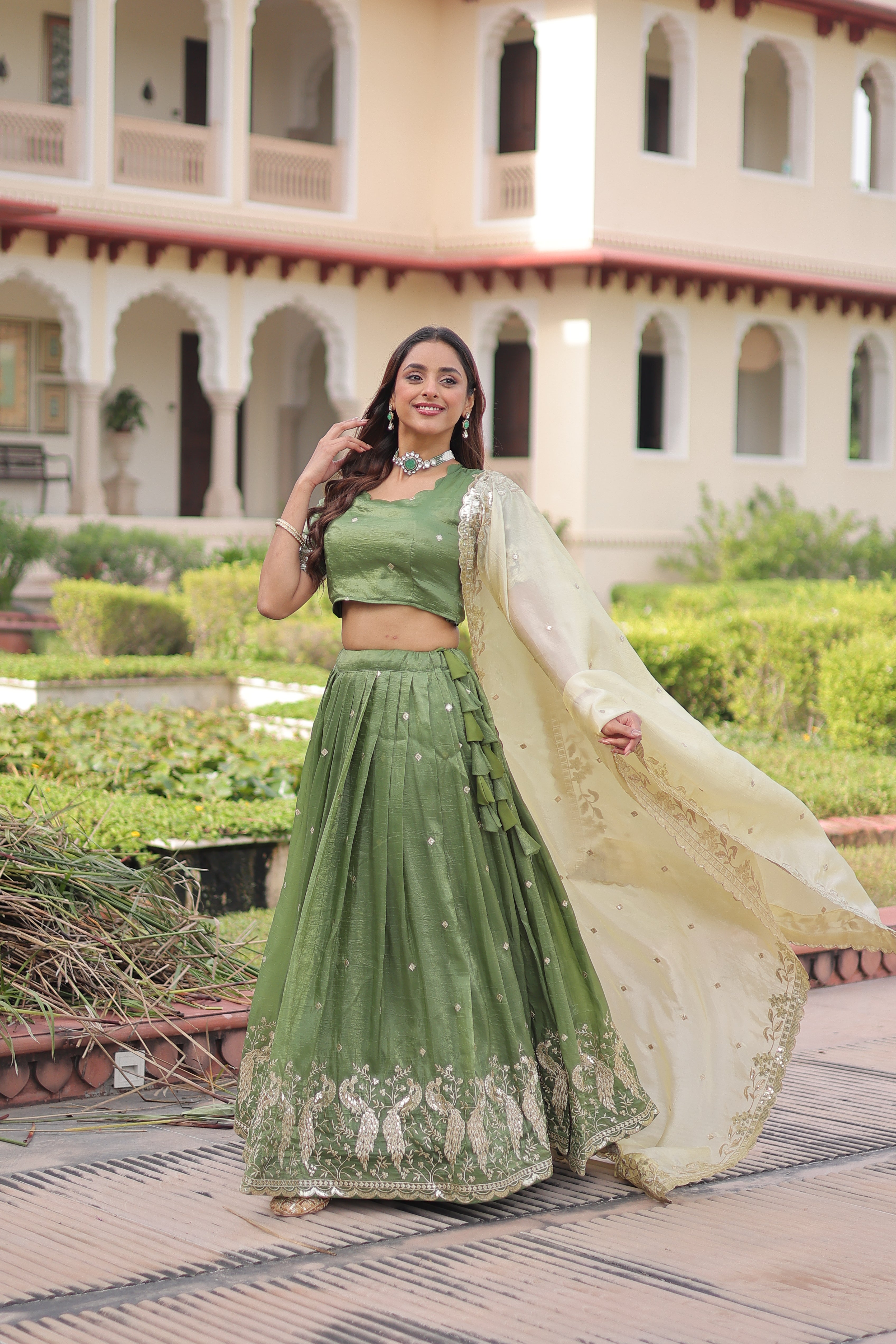 Nirika Green Color Gold Crush Sequins Zari Embroidered Work Lehenga Choli