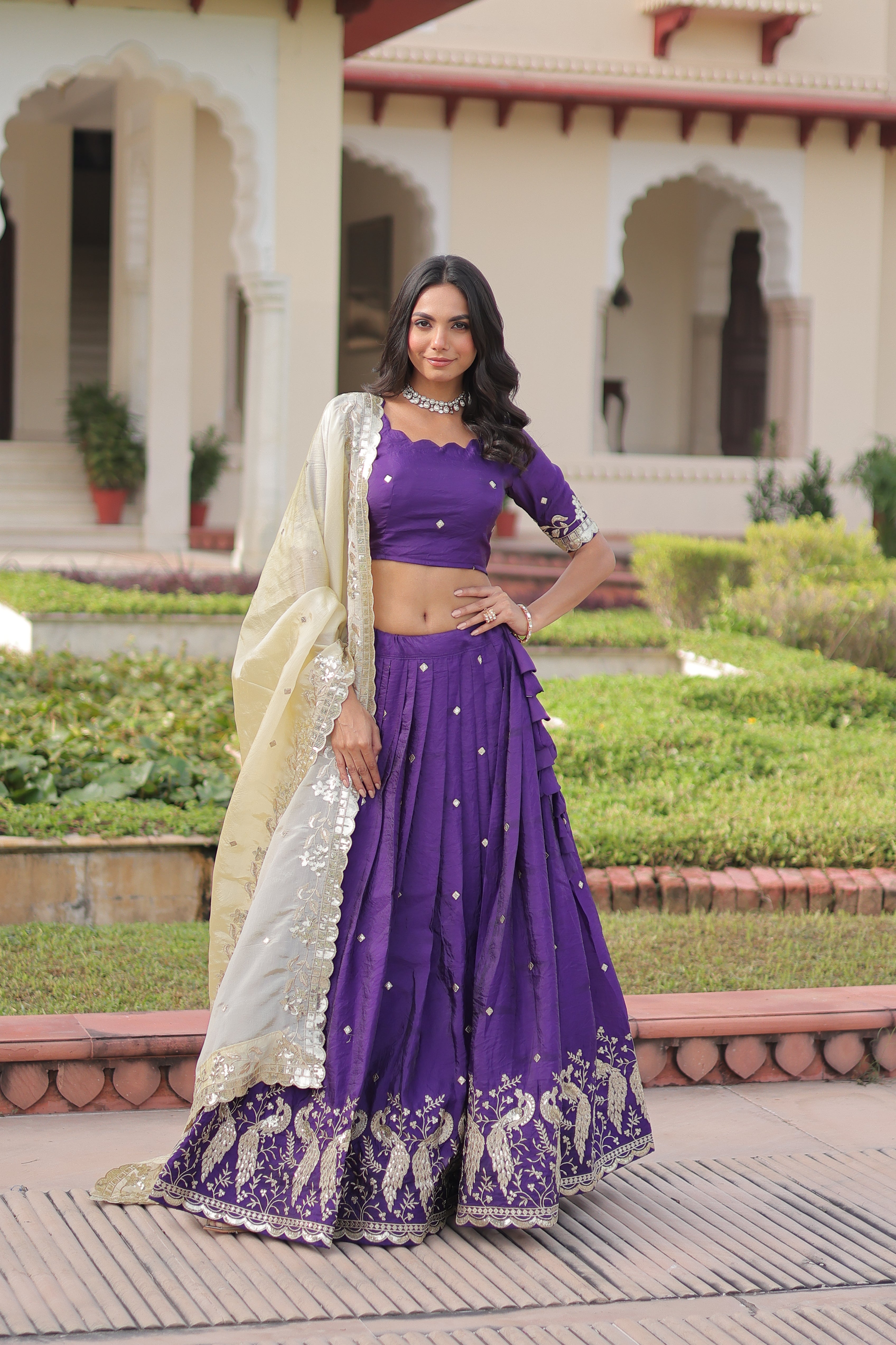 Nirika Purple Color Gold Crush Sequins Zari Embroidered Work Lehenga Choli