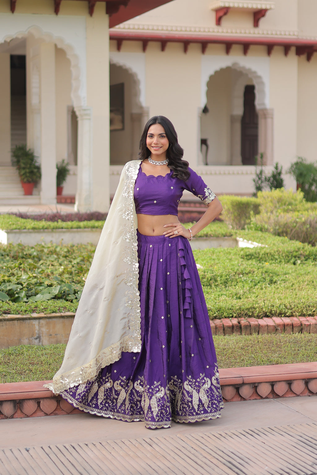 Nirika Purple Color Gold Crush Sequins Zari Embroidered Work Lehenga Choli