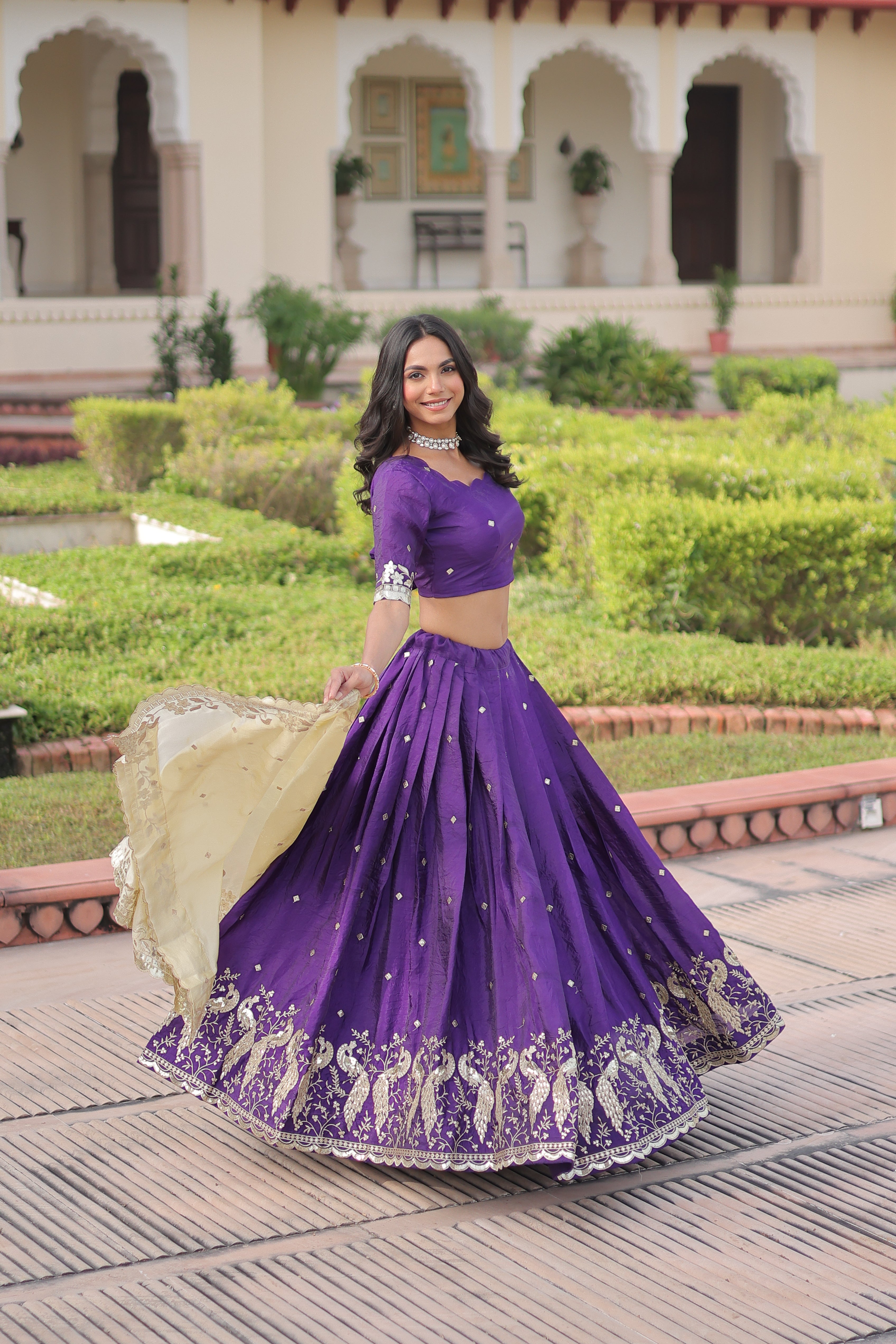 Nirika Purple Color Gold Crush Sequins Zari Embroidered Work Lehenga Choli