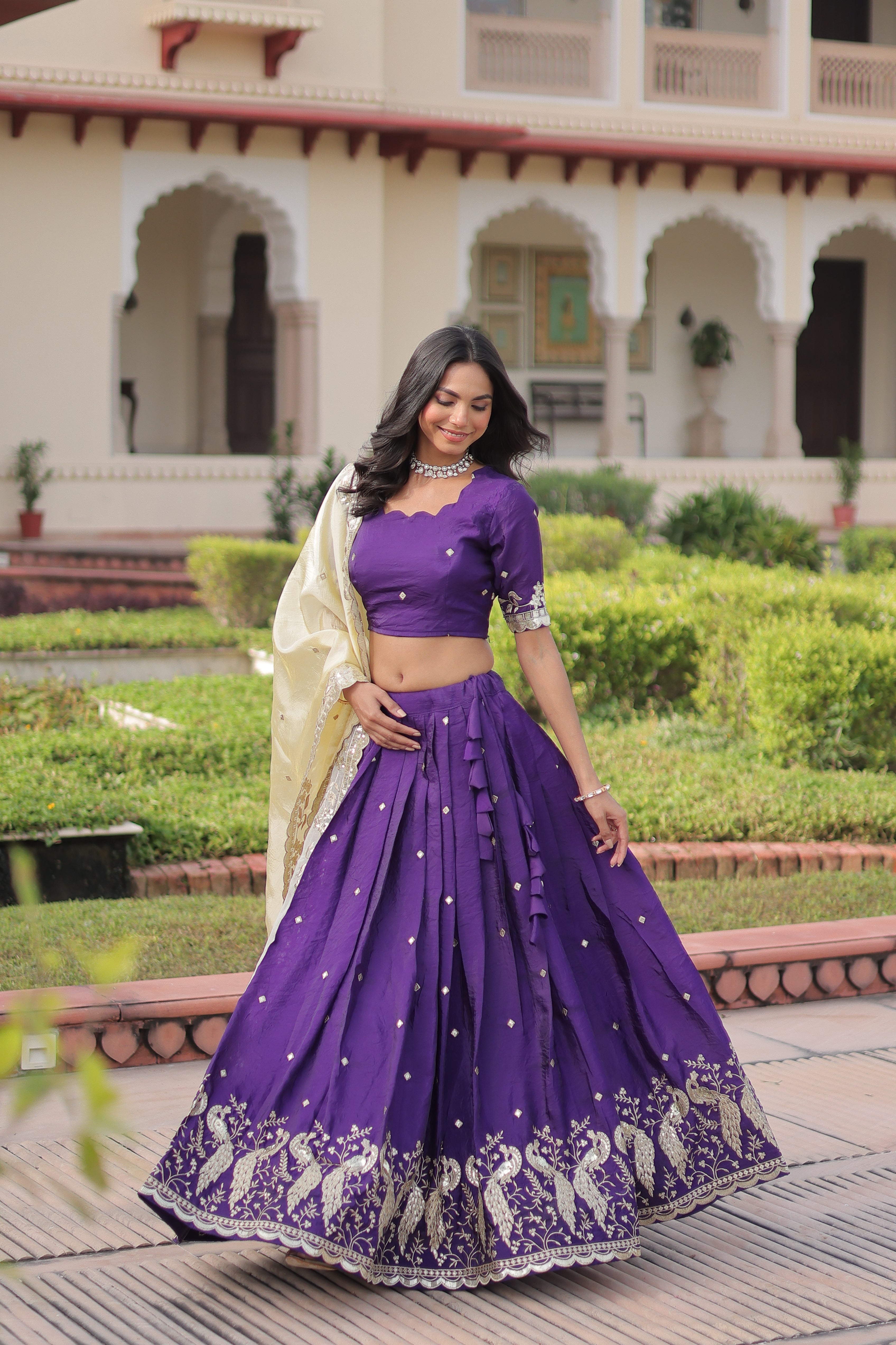 Nirika Purple Color Gold Crush Sequins Zari Embroidered Work Lehenga Choli