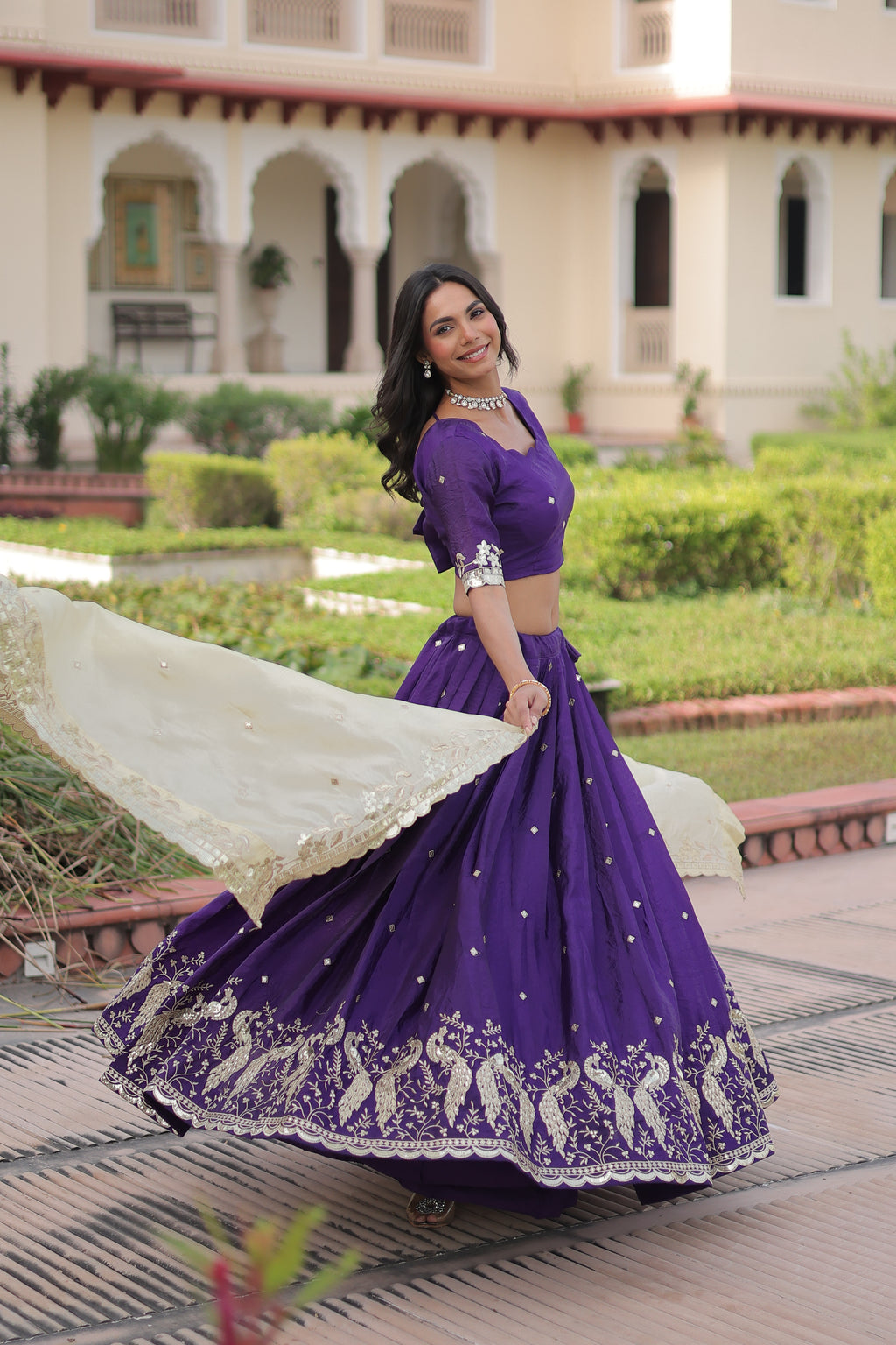 Nirika Purple Color Gold Crush Sequins Zari Embroidered Work Lehenga Choli