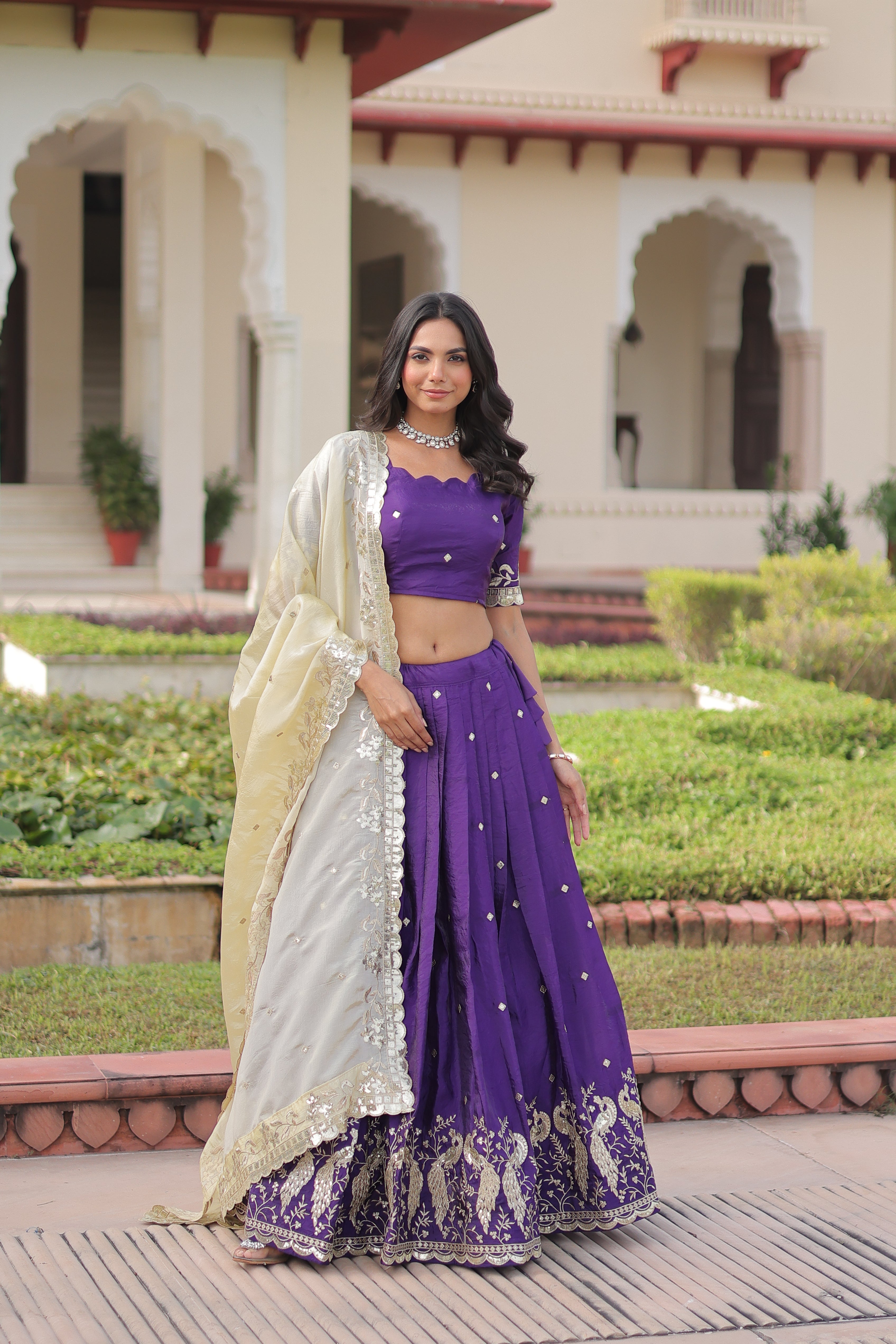 Nirika Purple Color Gold Crush Sequins Zari Embroidered Work Lehenga Choli
