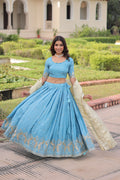 Nirika Sky Blue Color Gold Crush Sequins Zari Embroidered Work Lehenga Choli