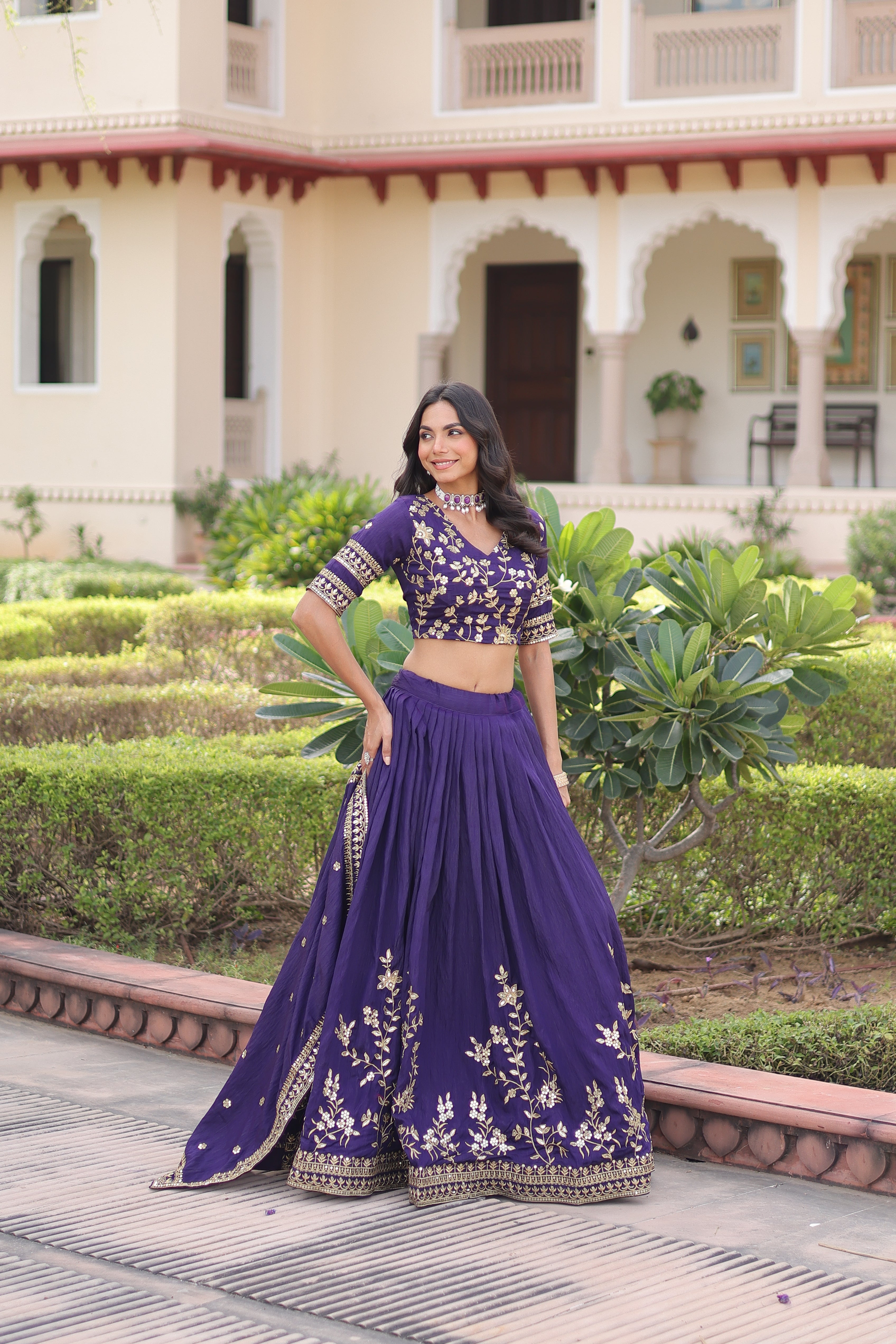Ruvika Purple Color Vichitra Silk Sequins Zari Embroidered Work Lehenga Choli