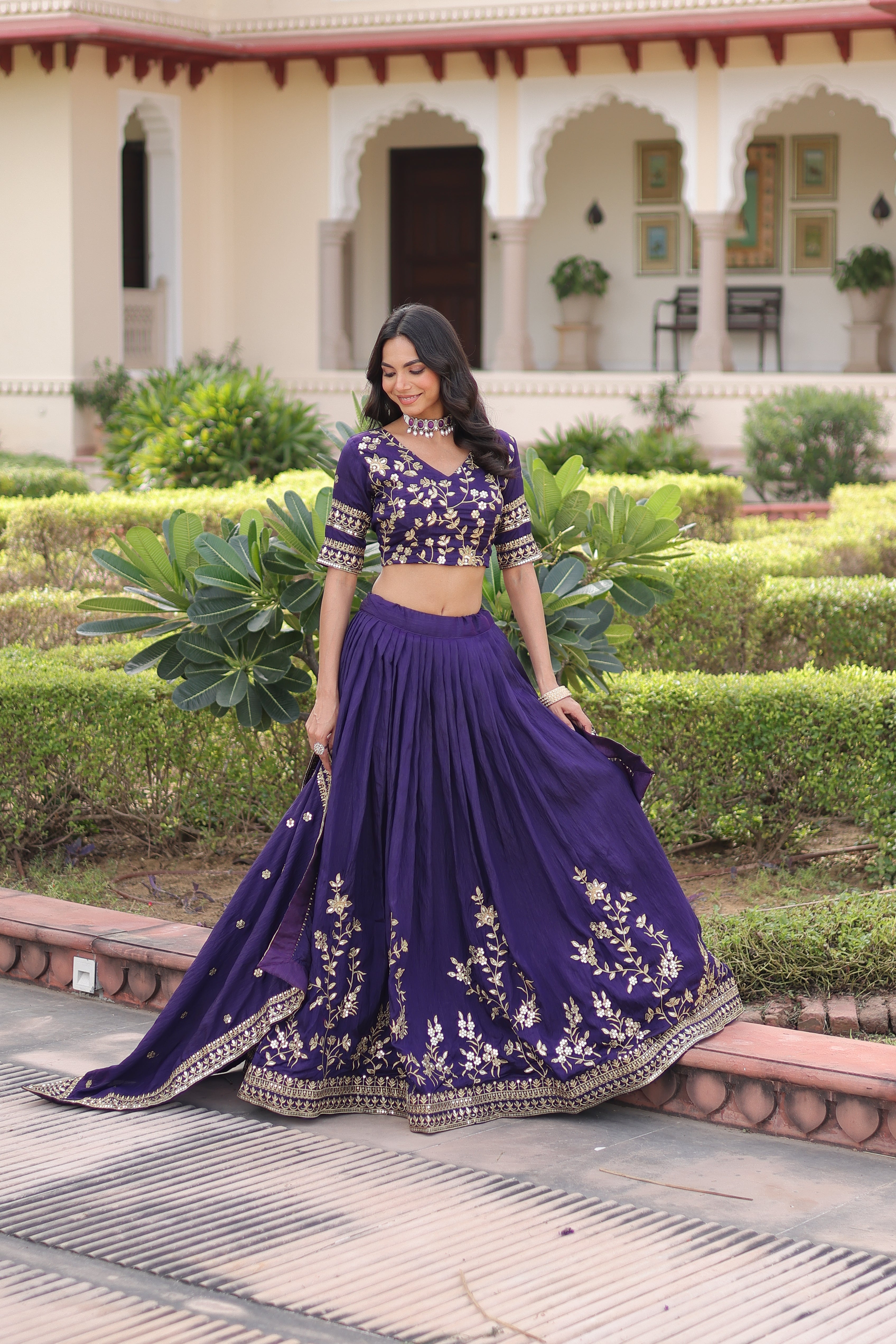 Ruvika Purple Color Vichitra Silk Sequins Zari Embroidered Work Lehenga Choli