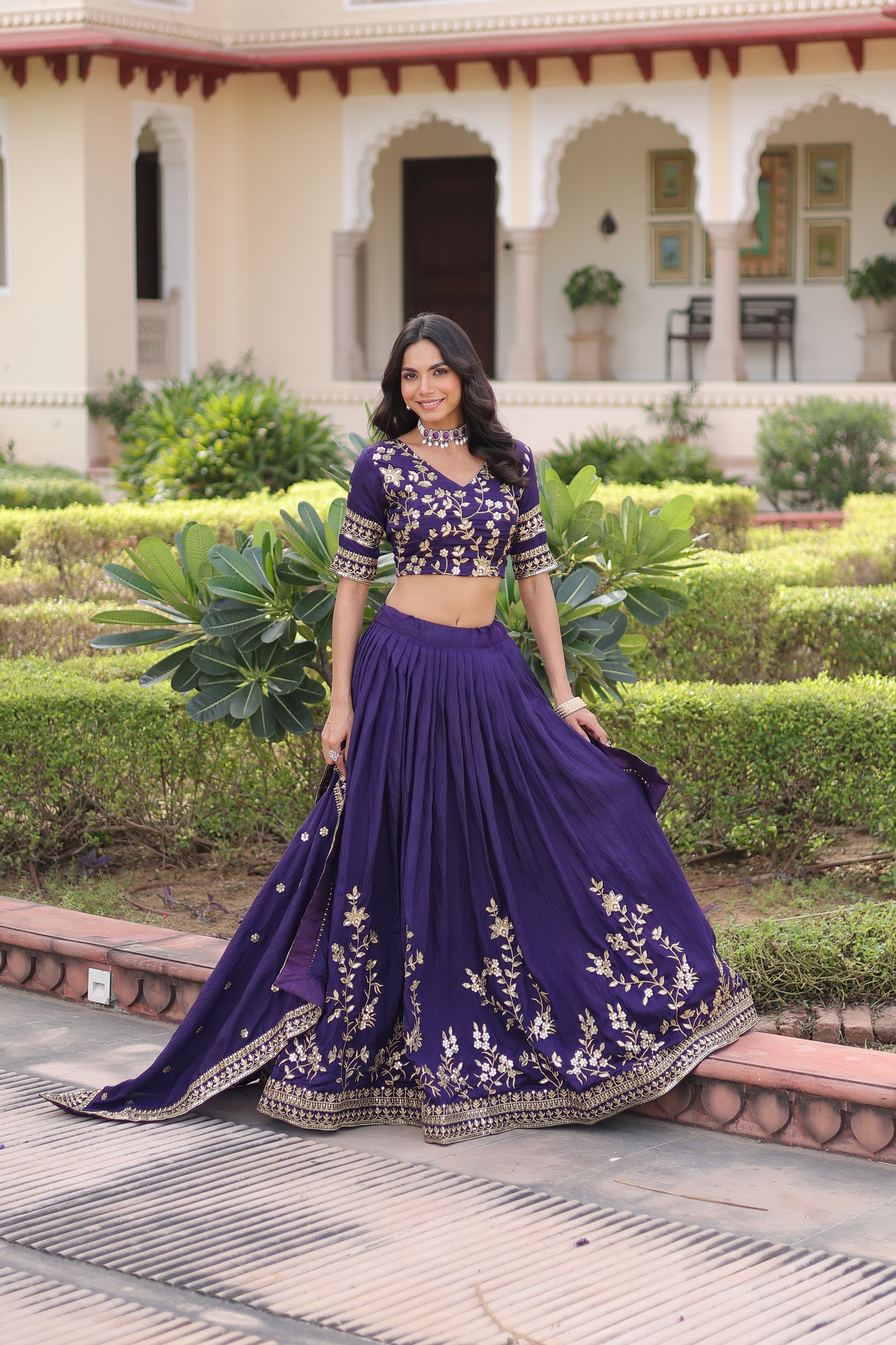 Ruvika Purple Color Vichitra Silk Sequins Zari Embroidered Work Lehenga Choli