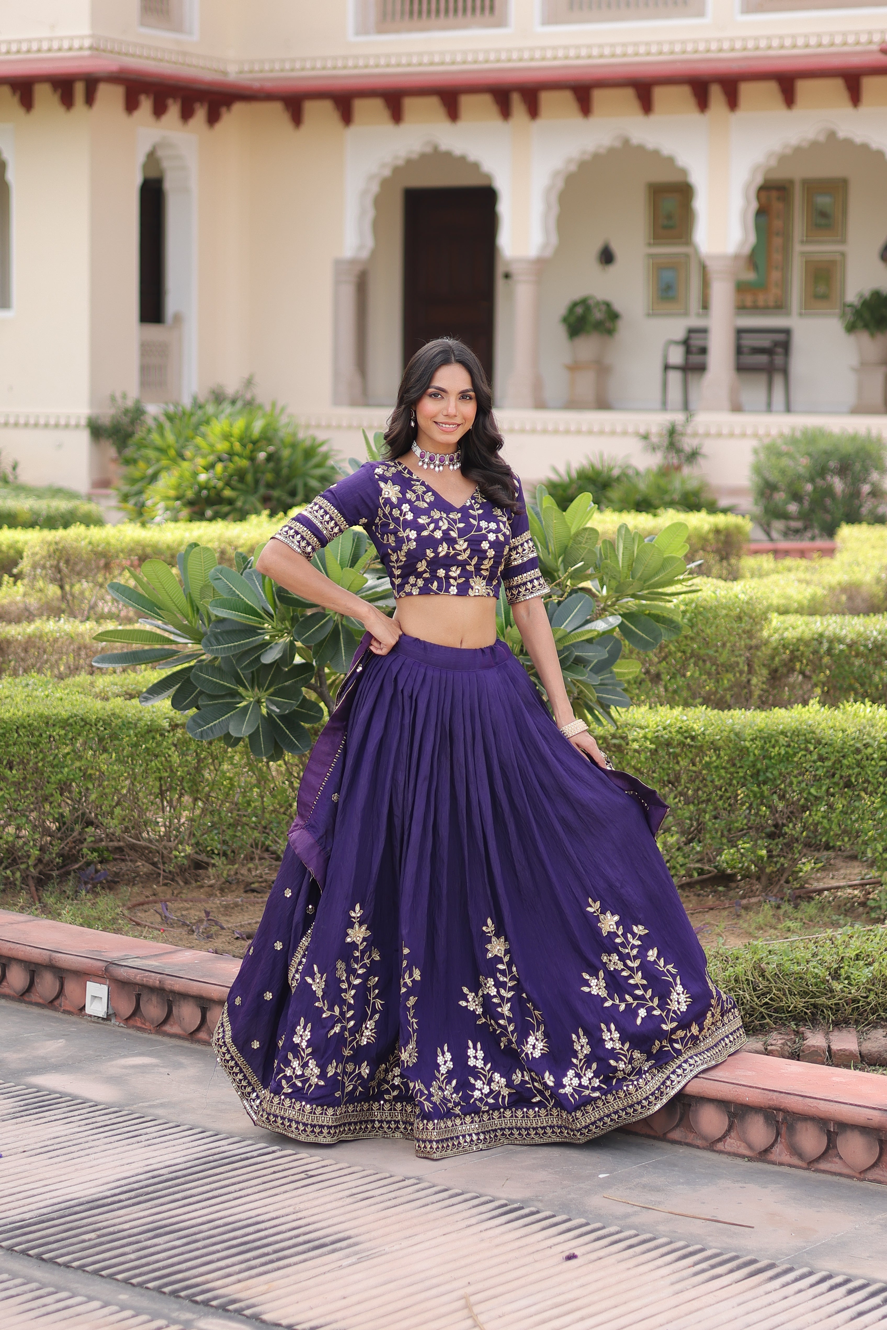 Ruvika Purple Color Vichitra Silk Sequins Zari Embroidered Work Lehenga Choli