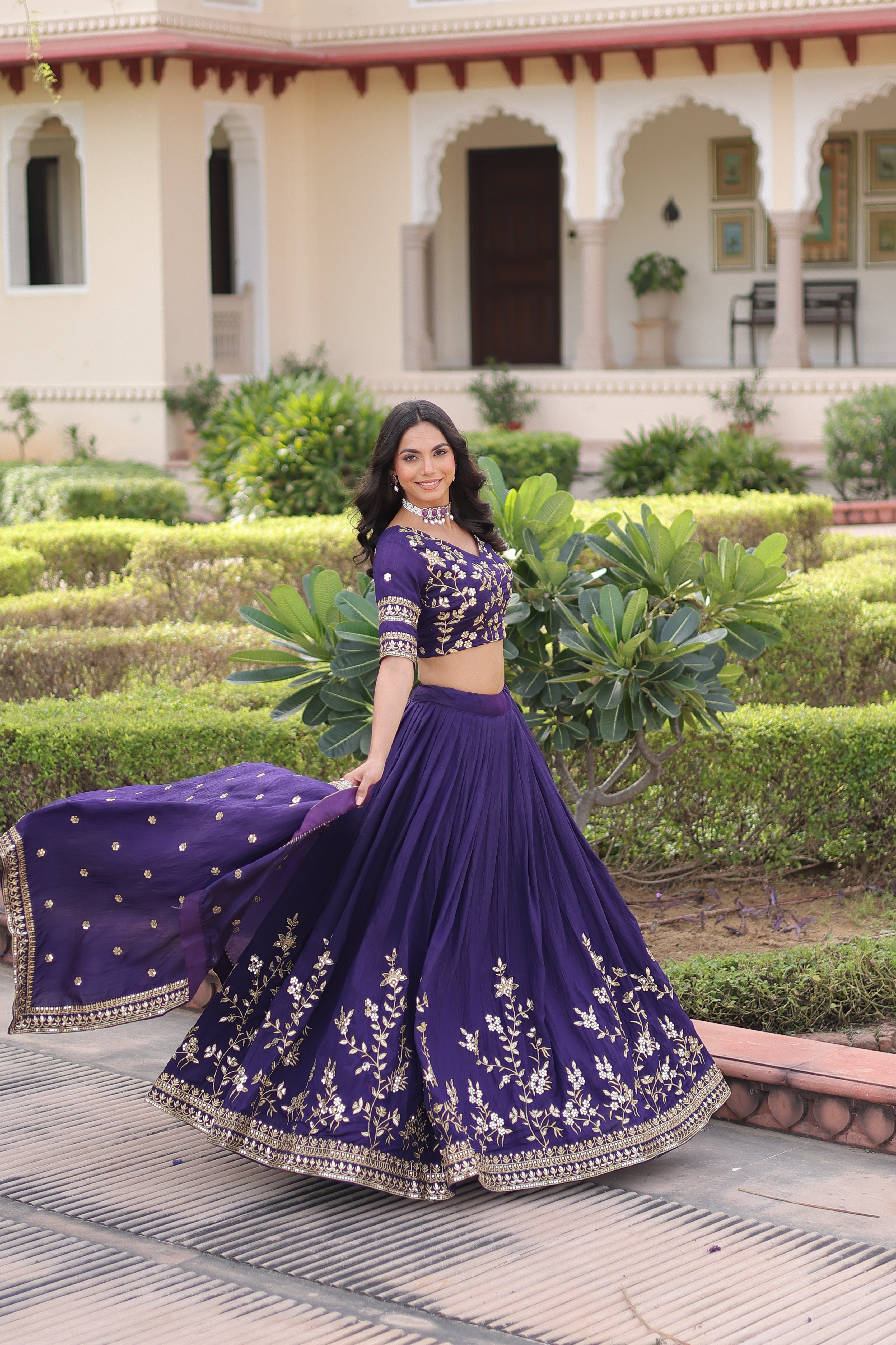 Ruvika Purple Color Vichitra Silk Sequins Zari Embroidered Work Lehenga Choli