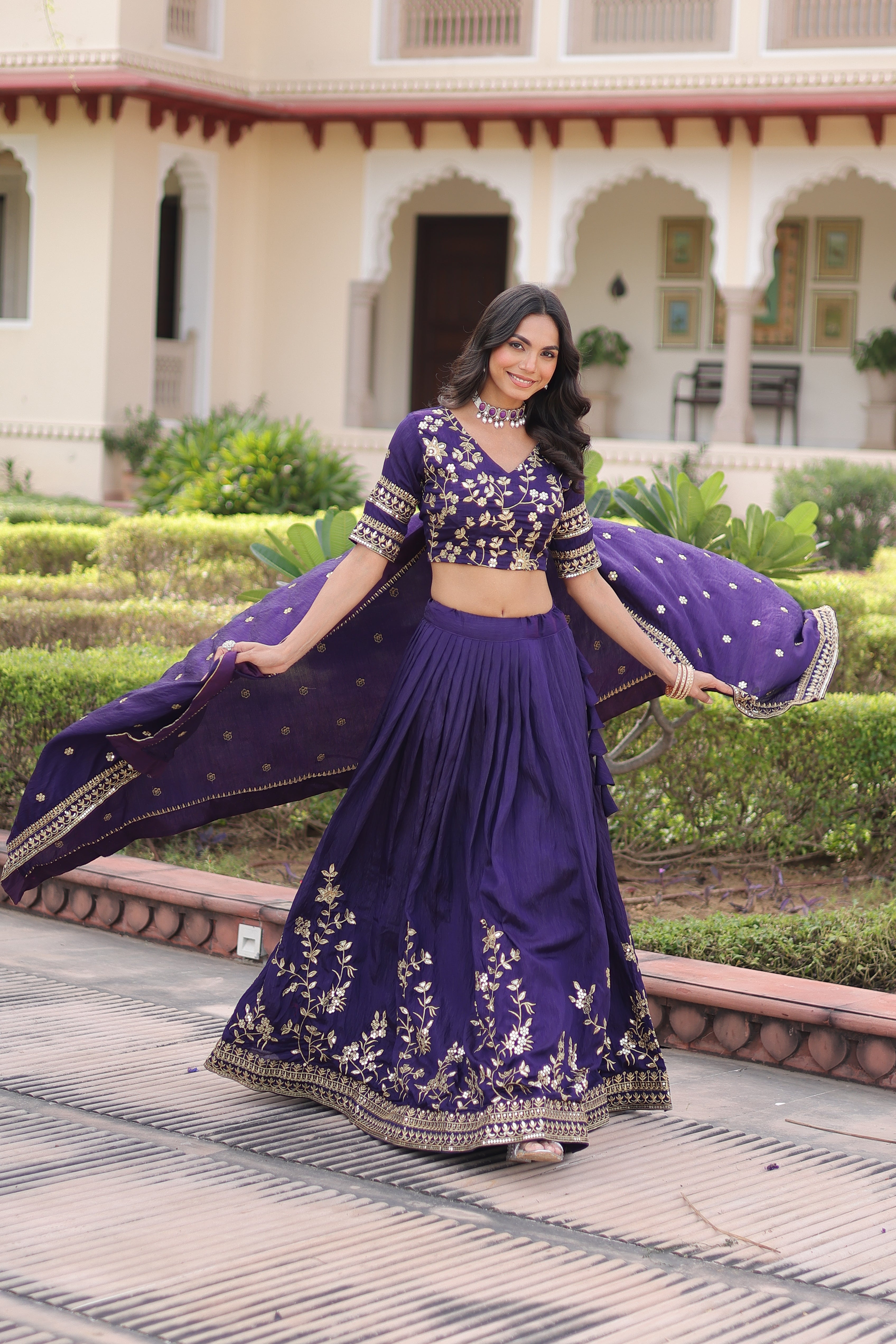Ruvika Purple Color Vichitra Silk Sequins Zari Embroidered Work Lehenga Choli