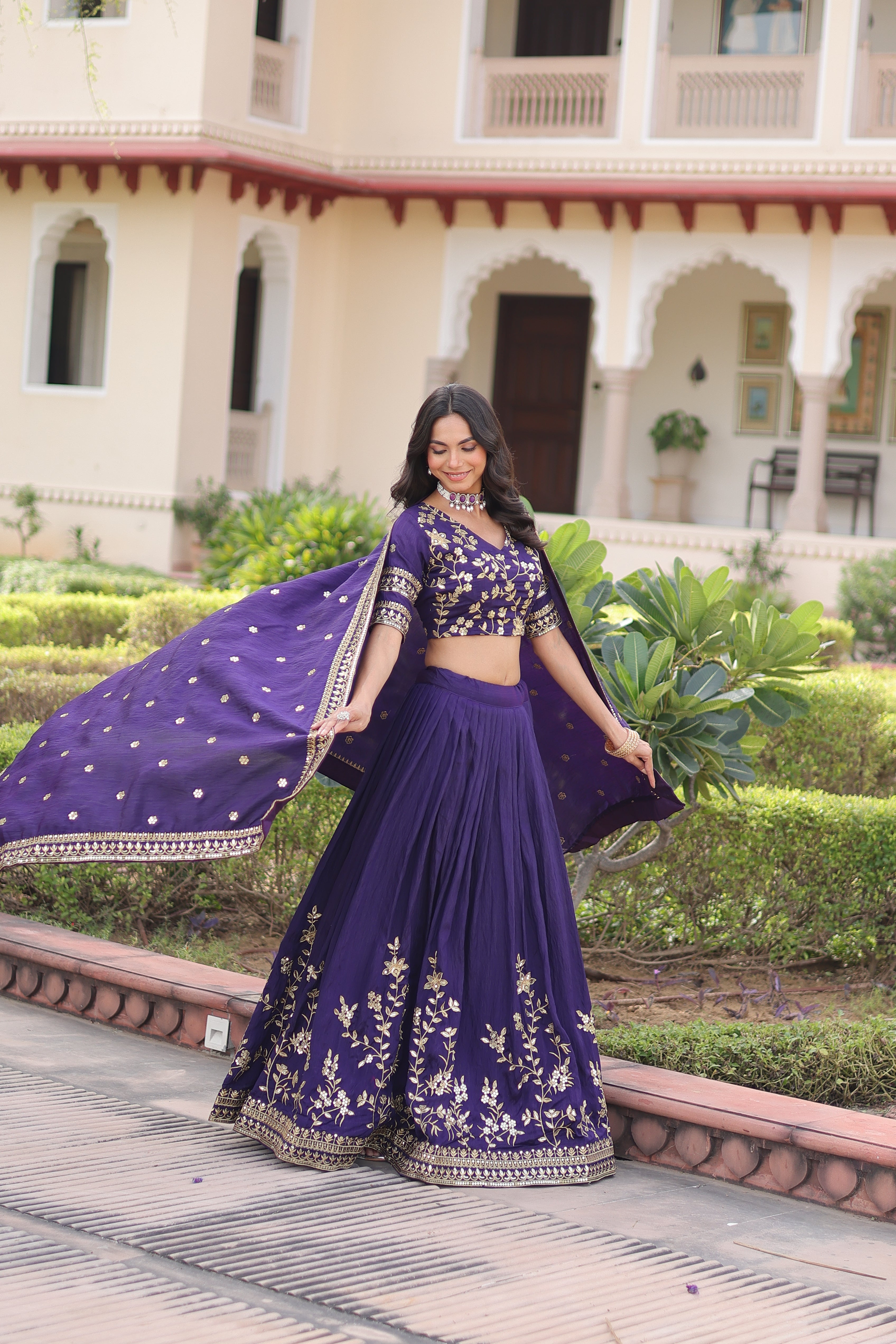 Ruvika Purple Color Vichitra Silk Sequins Zari Embroidered Work Lehenga Choli