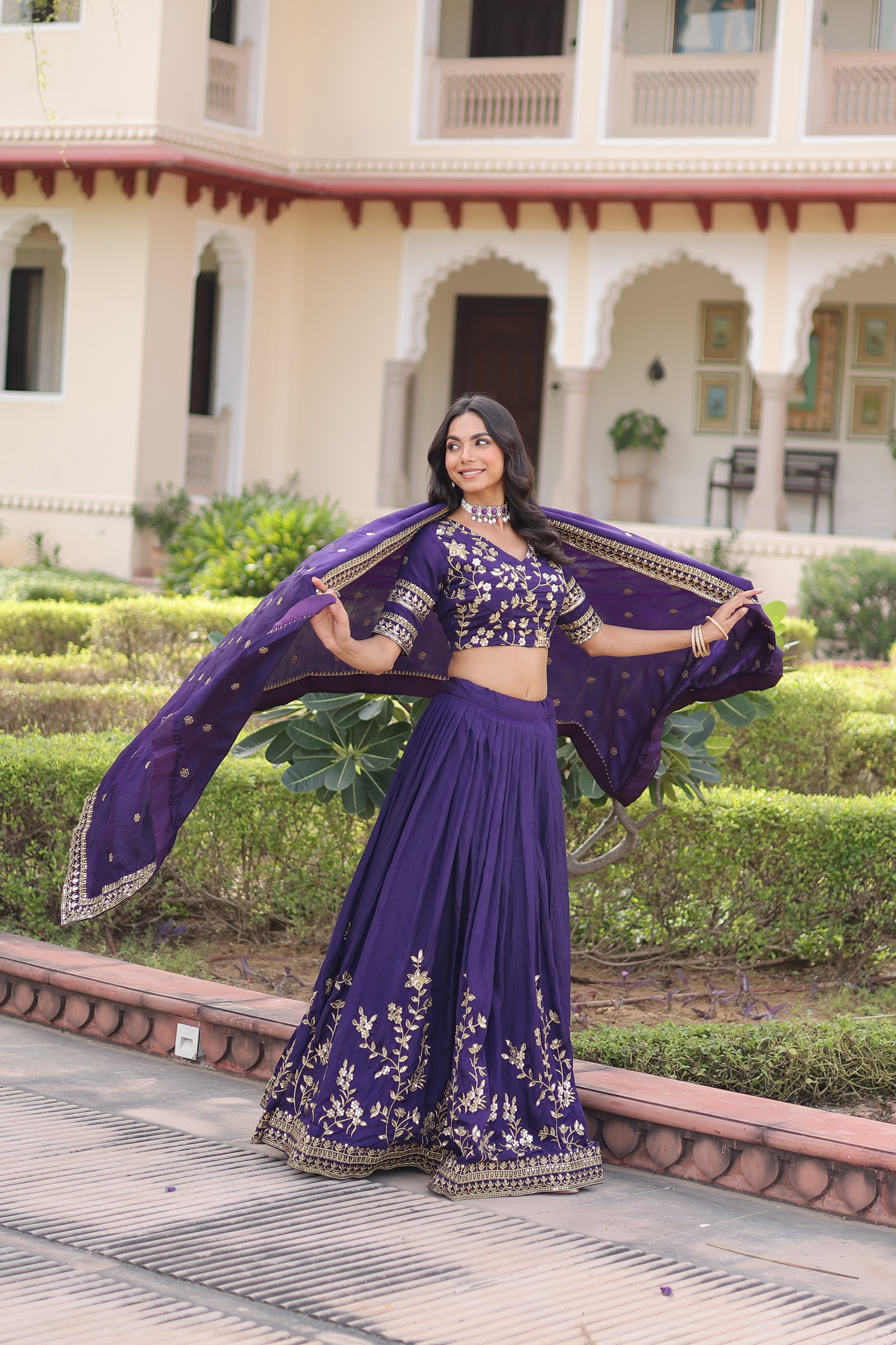 Ruvika Purple Color Vichitra Silk Sequins Zari Embroidered Work Lehenga Choli