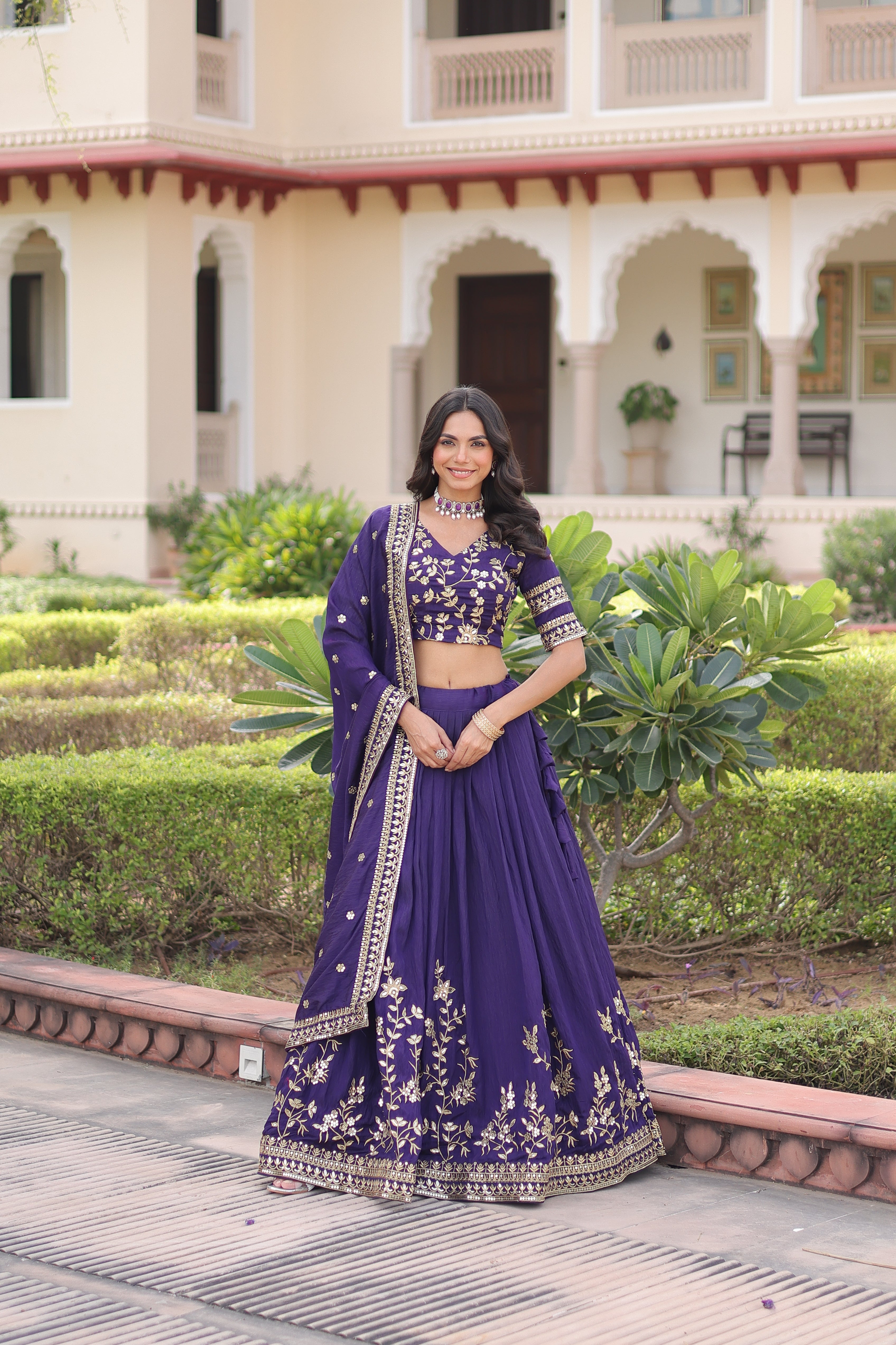 Ruvika Purple Color Vichitra Silk Sequins Zari Embroidered Work Lehenga Choli