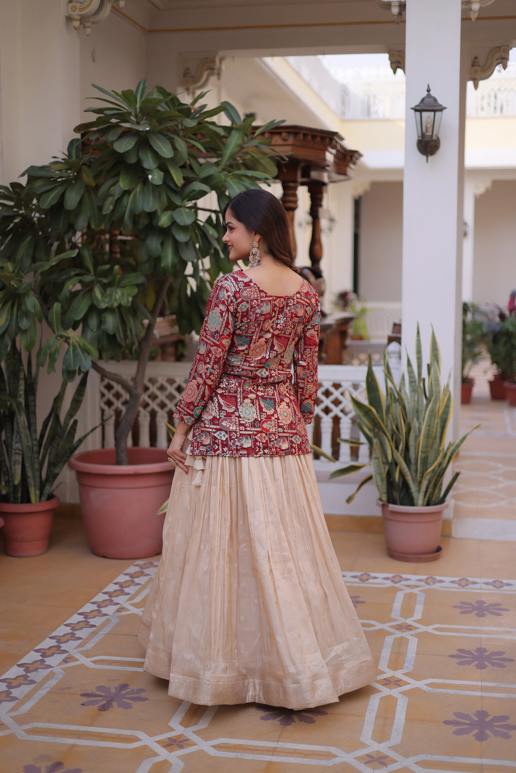 Nevara Maroon Color Cosmos Weaving
Jacquard Work Lehenga Choli