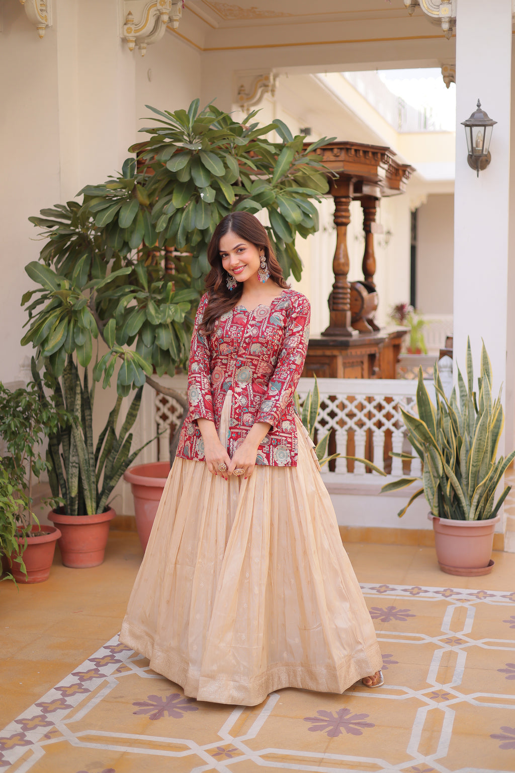 Nevara Maroon Color Cosmos Weaving
Jacquard Work Lehenga Choli