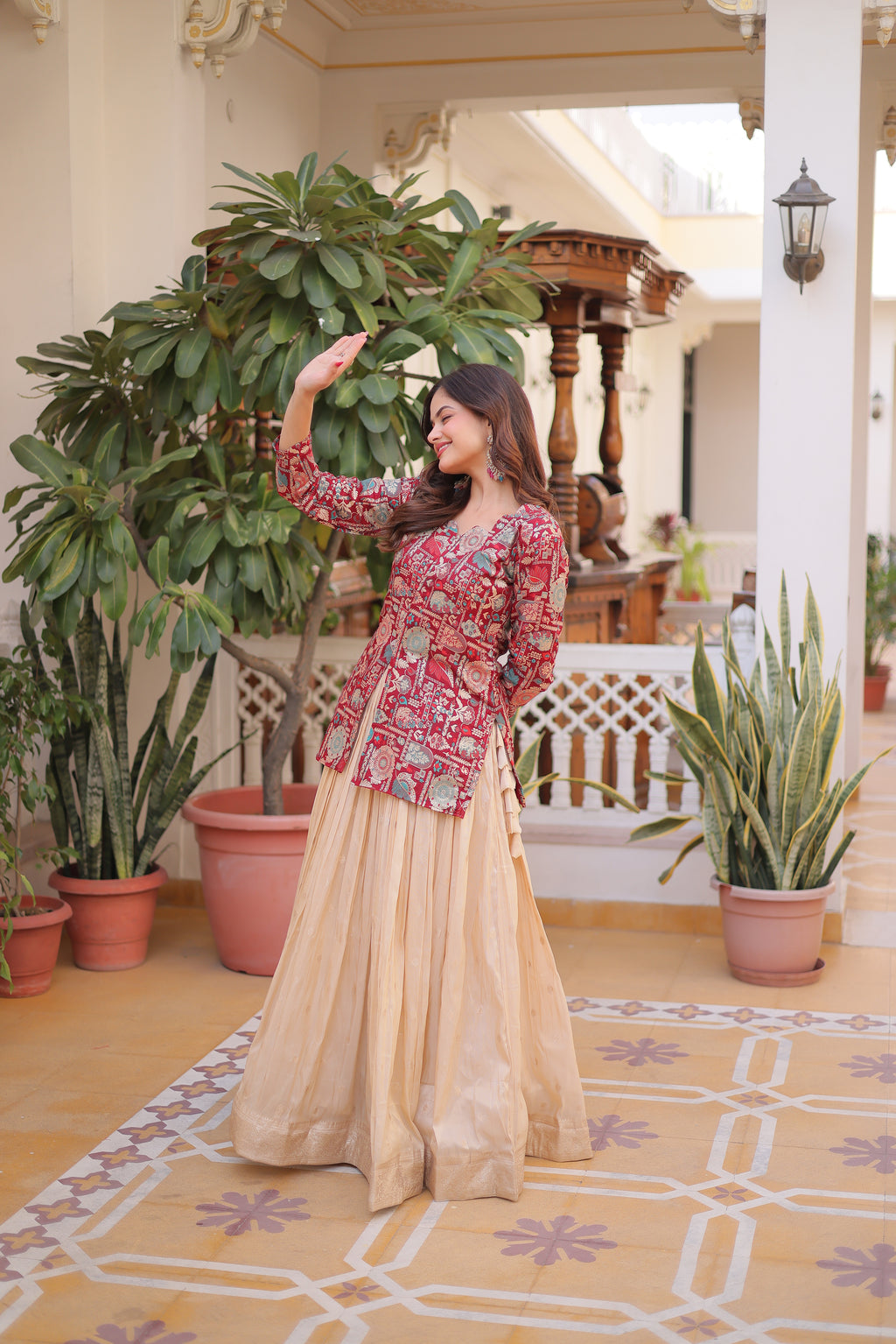 Nevara Maroon Color Cosmos Weaving
Jacquard Work Lehenga Choli