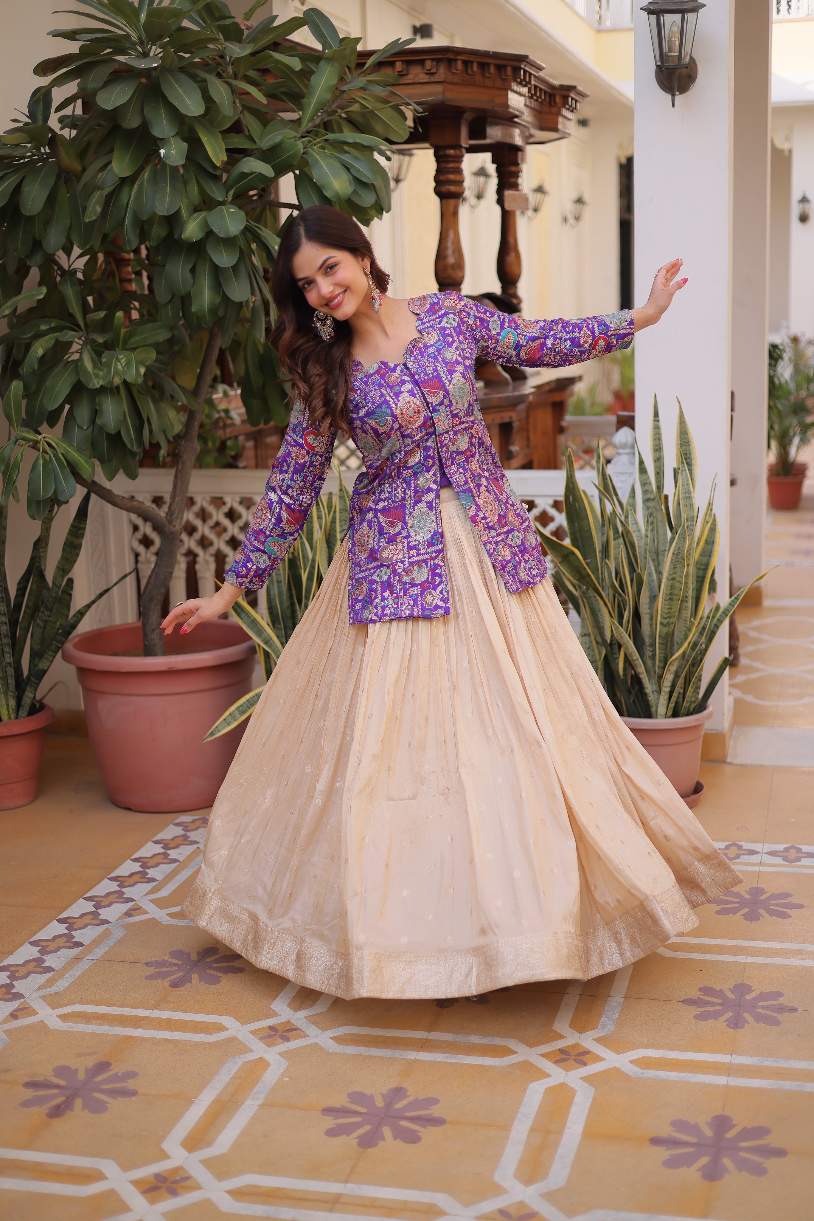 Nevara Purple Color Cosmos Weaving
Jacquard Work Lehenga Choli